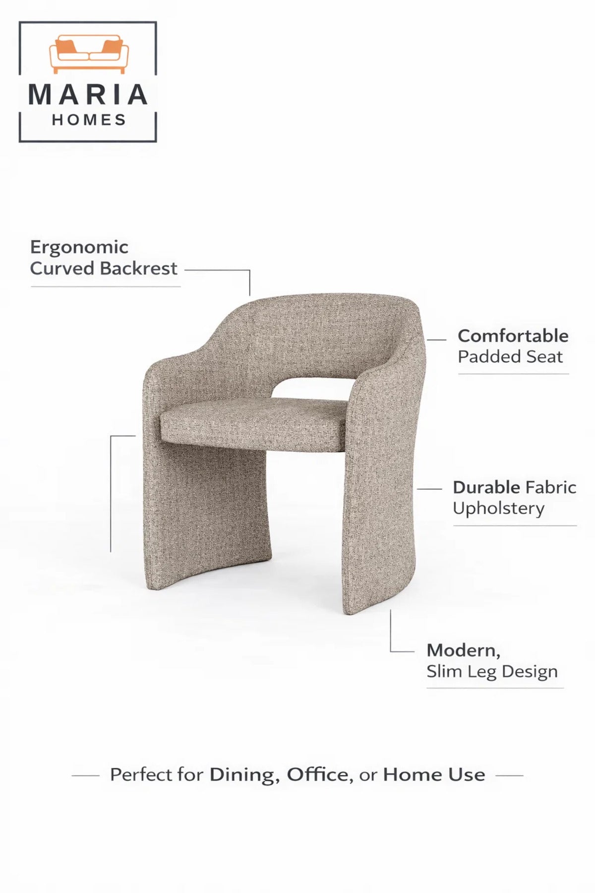 Beige Dining Chair Ð Modern Upholstered Chair with Curved Design