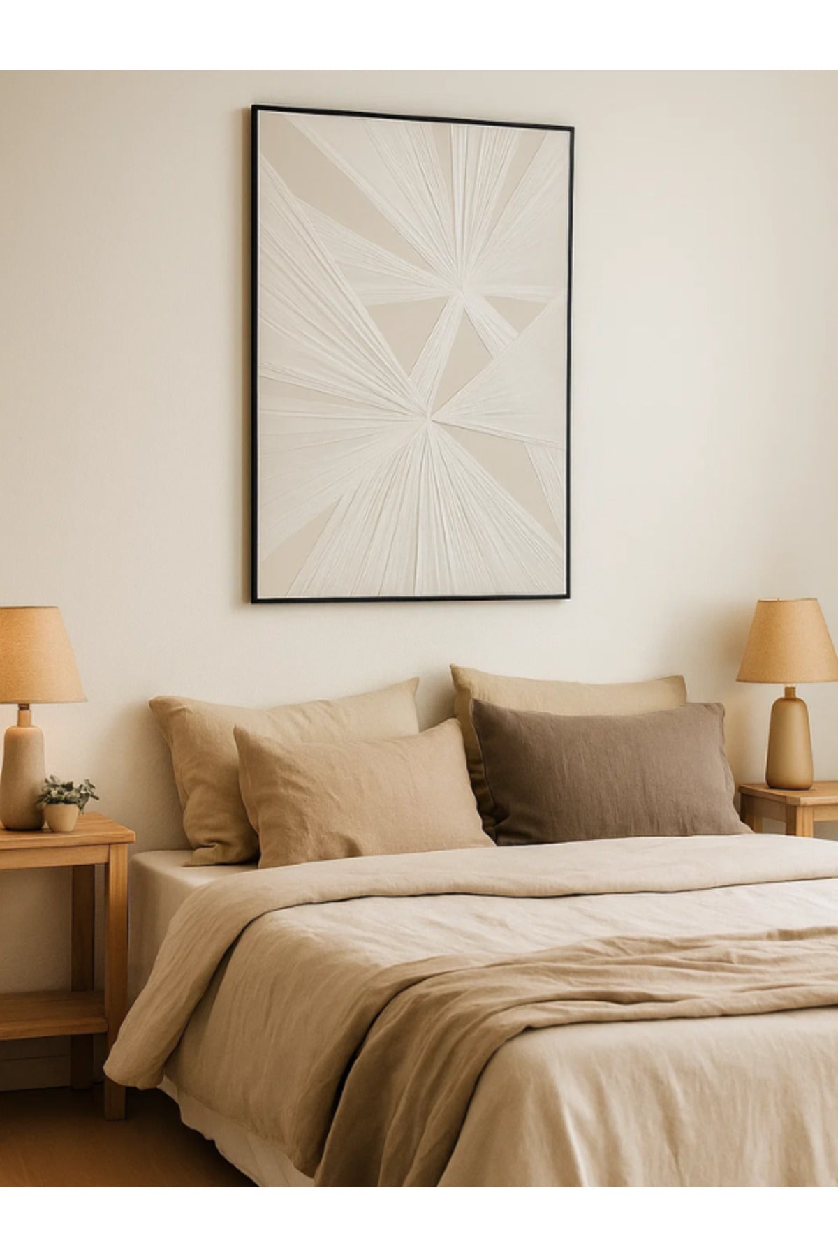 3D White Geometric Canvas Wall Art with Black Frame Ð 120_80 cm