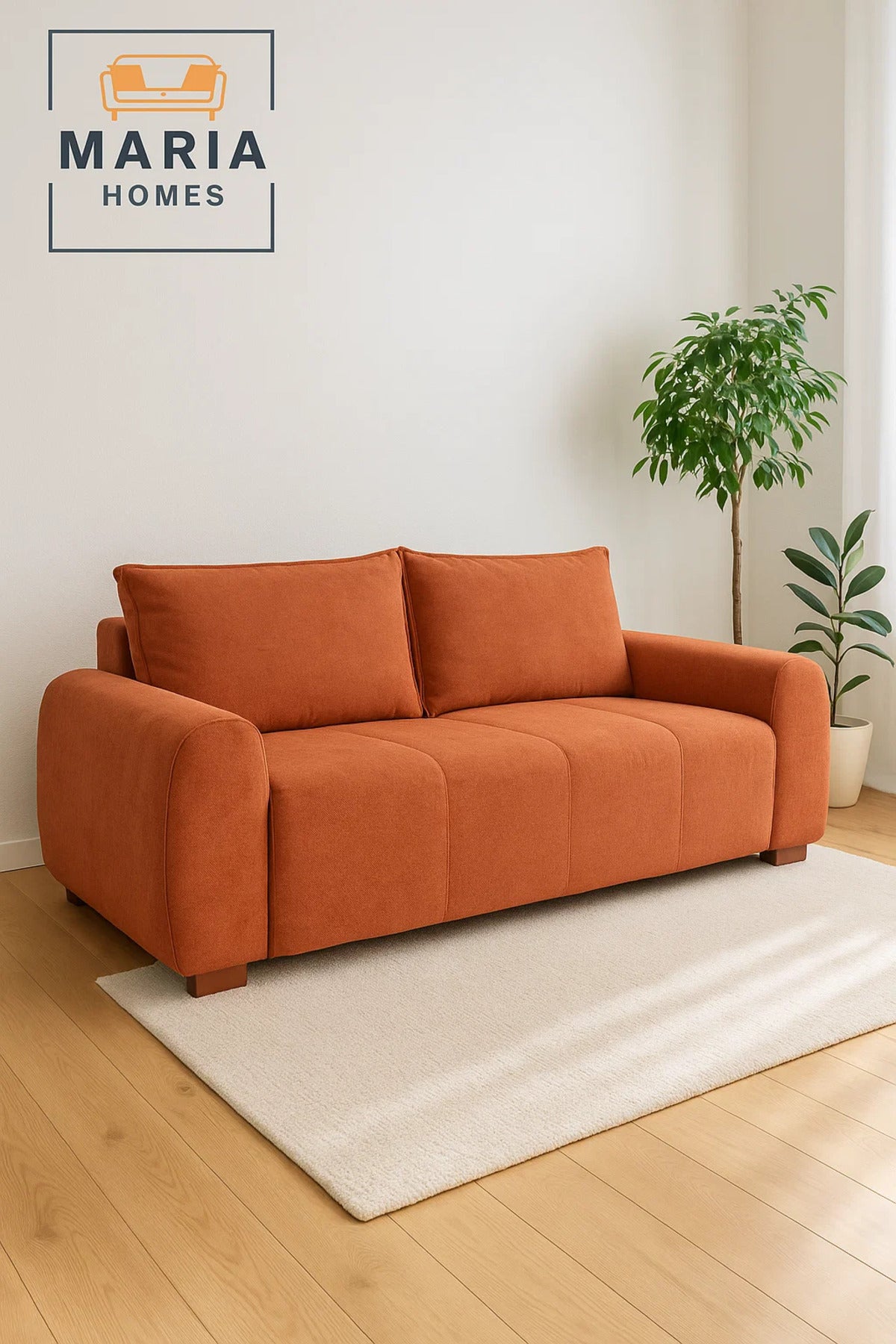 Modern Orange 3 Seater Sofa Ð Comfortable Living Room Couch with Soft Fabric Upholstery
