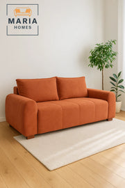 Modern Orange 3 Seater Sofa Ð Comfortable Living Room Couch with Soft Fabric Upholstery