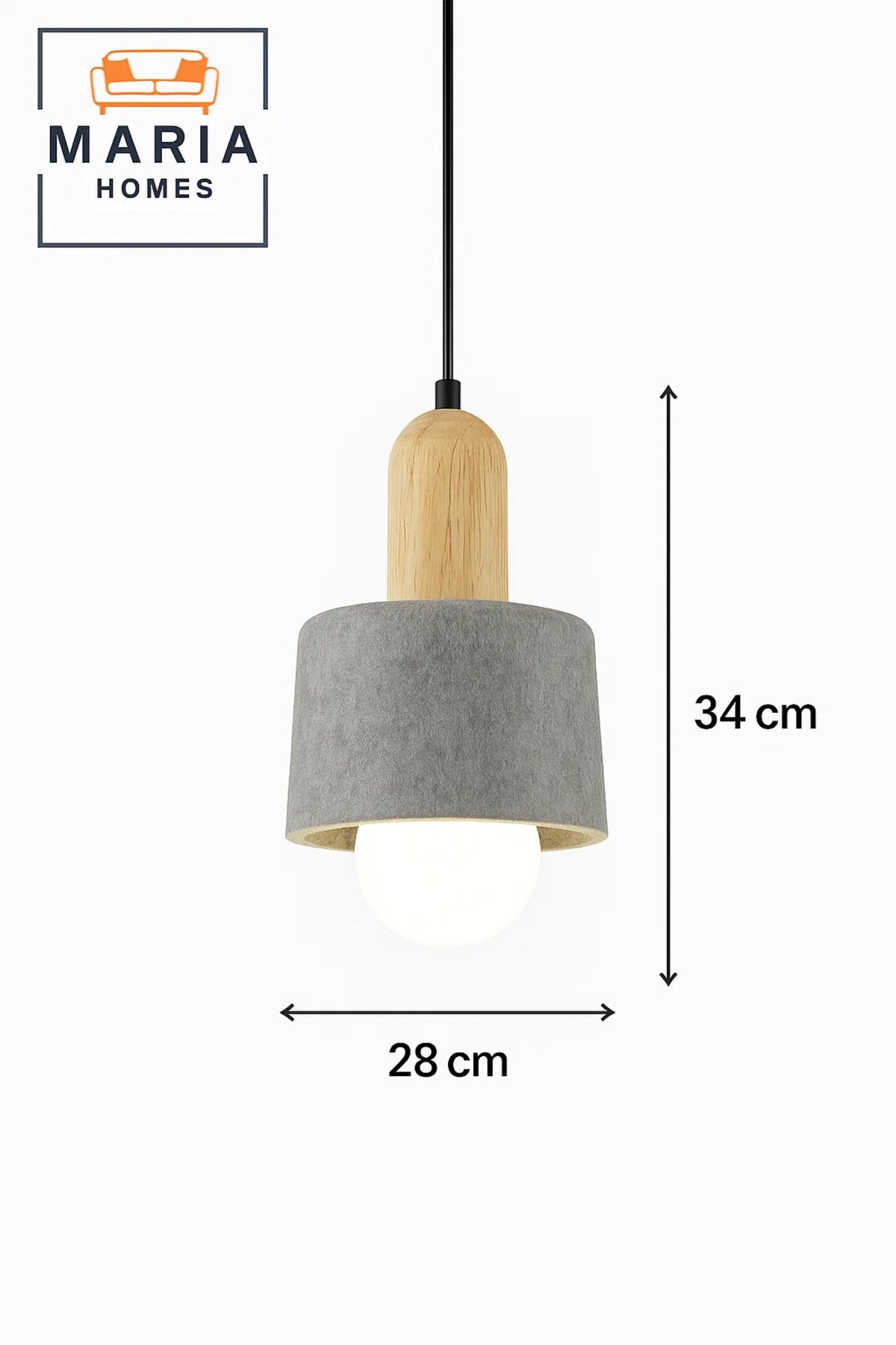 Compact Grey Pendant Light with Wooden Top