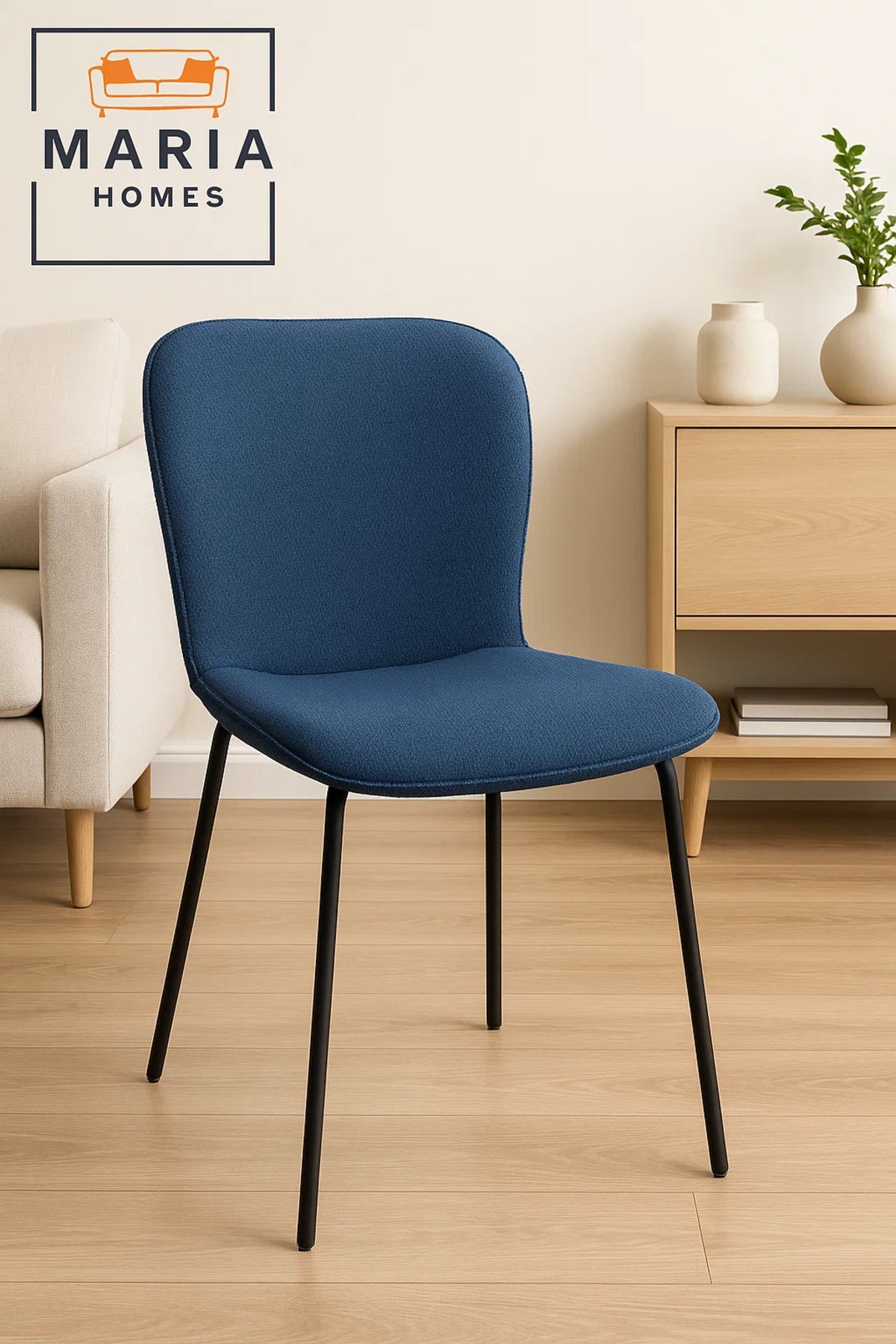 Modern Blue Fabric Dining Chair Ð Upholstered Seat with Black Metal Legs for Home, Office, or CafŽ