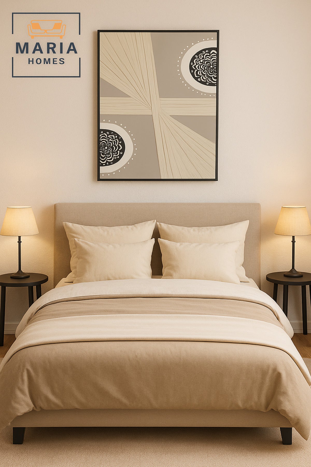 Large White & Beige Abstract Wall Art with Mandala Accents Ð Framed Canvas 120_80 cm
