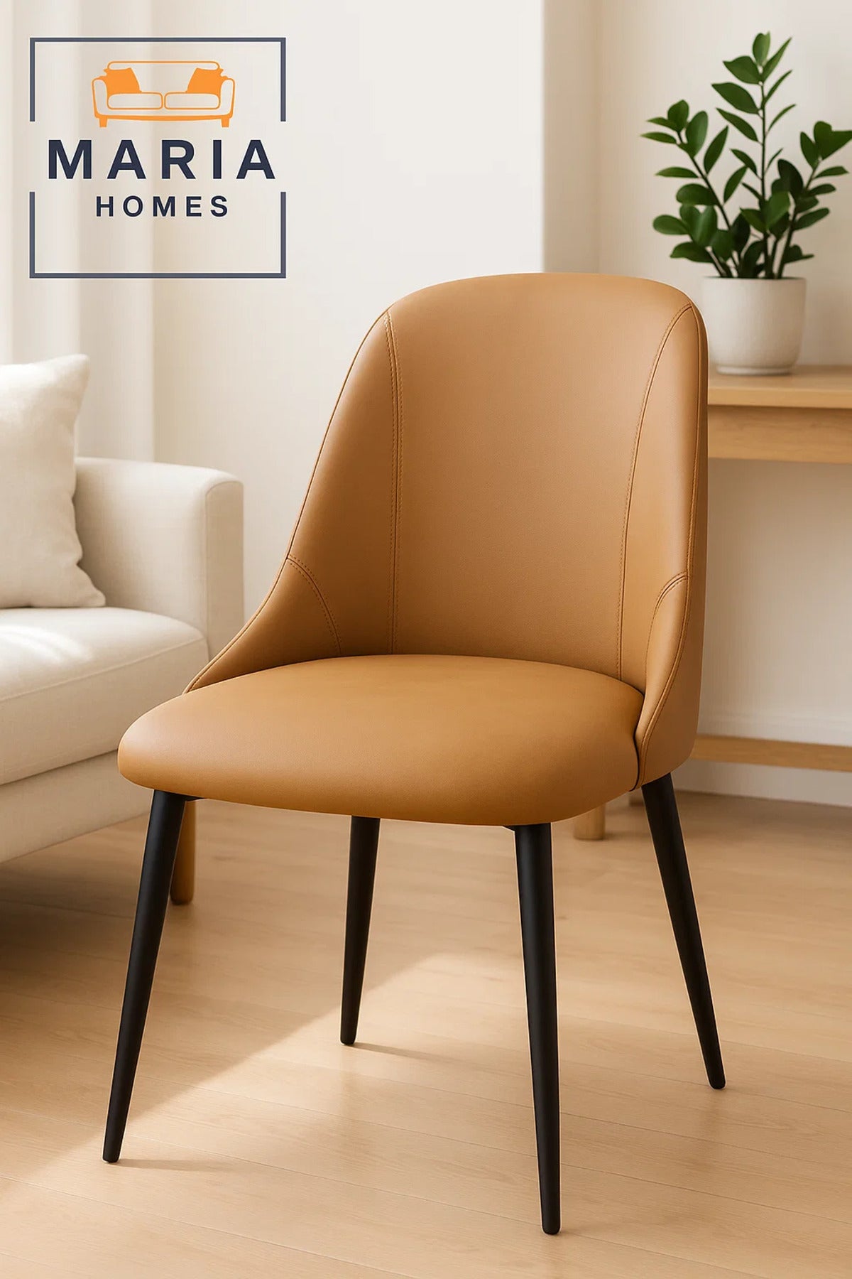Modern Tan Upholstered Dining Chair Ð Comfortable Padded Seat with Black Metal Legs for Home & CafŽ