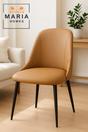 Modern Tan Upholstered Dining Chair Ð Comfortable Padded Seat with Black Metal Legs for Home & CafŽ