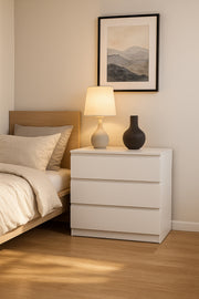 White Wooden Drawer Cabinet 80_48_79 cm Ð Modern 3-Drawer Dresser for Bedroom, Living Room & Office