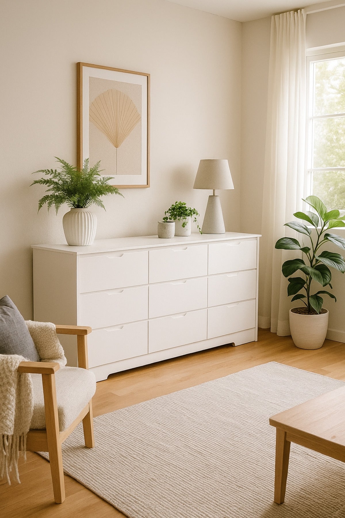 White Wooden Drawer Cabinet 160_48_80 cm Ð Modern 9-Drawer Dresser for Bedroom, Living Room & Office