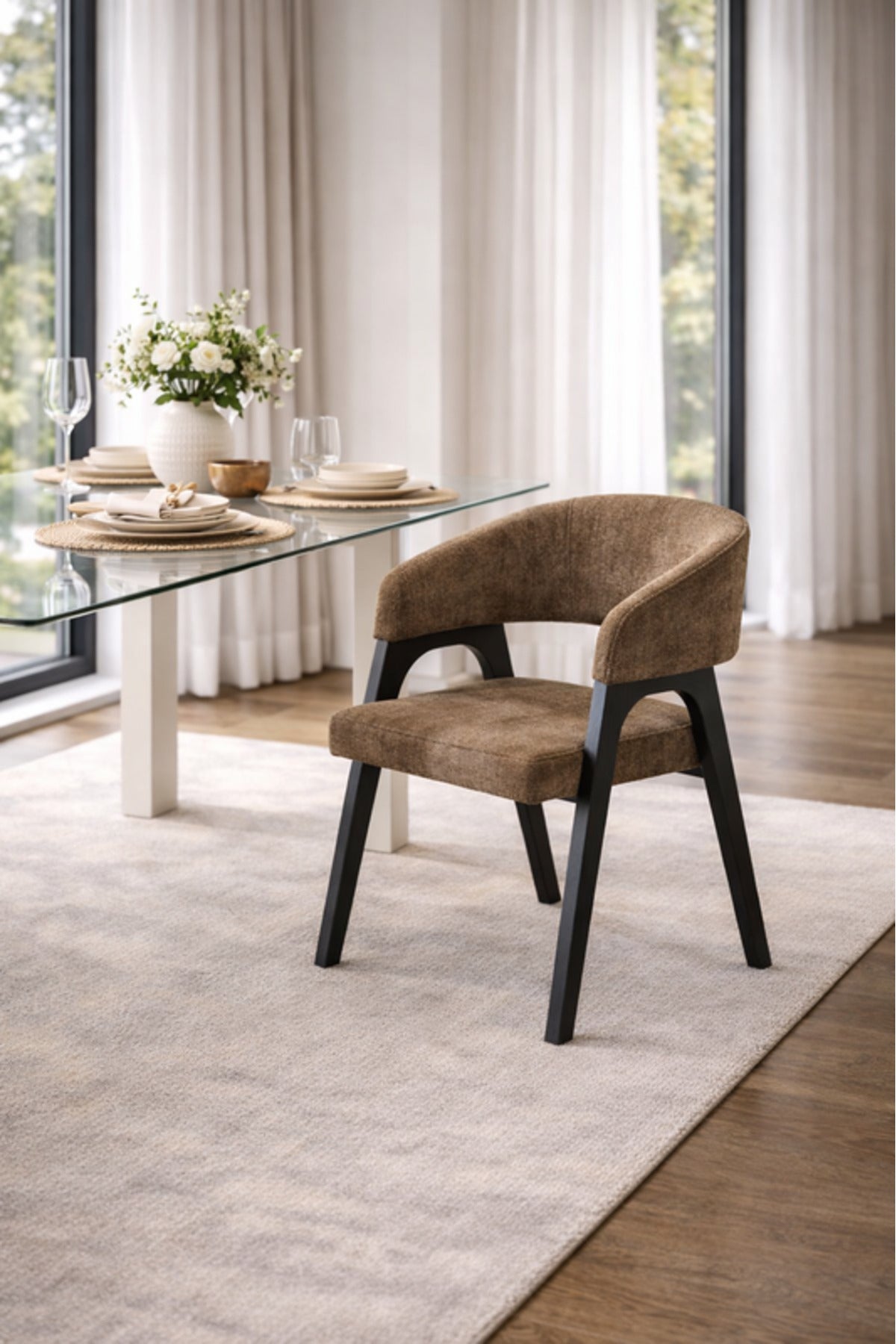 Brown Fabric Arm Dining Chair 79x50x46cm Modern brown fabric arm Kitchen