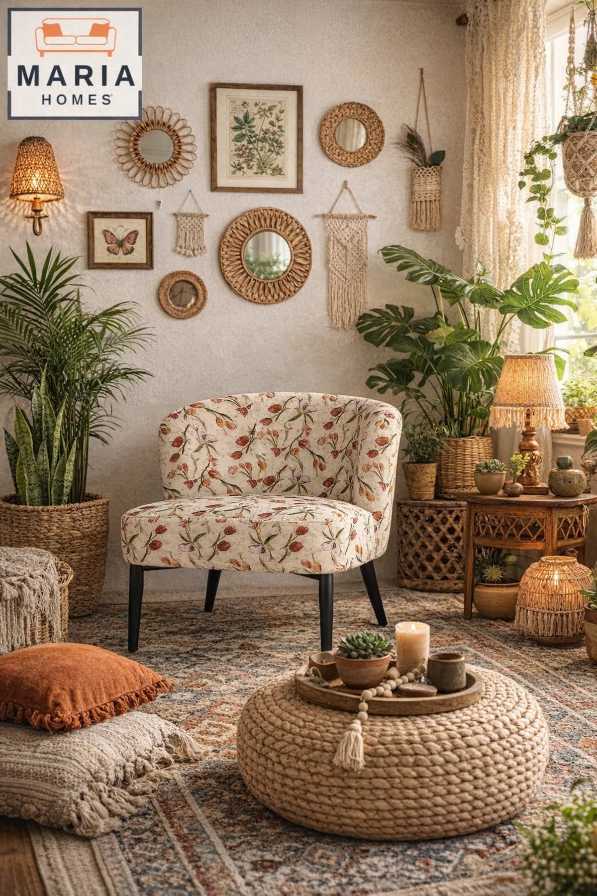 Floral Patterned Accent Chair with Black Legs Ð Modern Lounge Chair