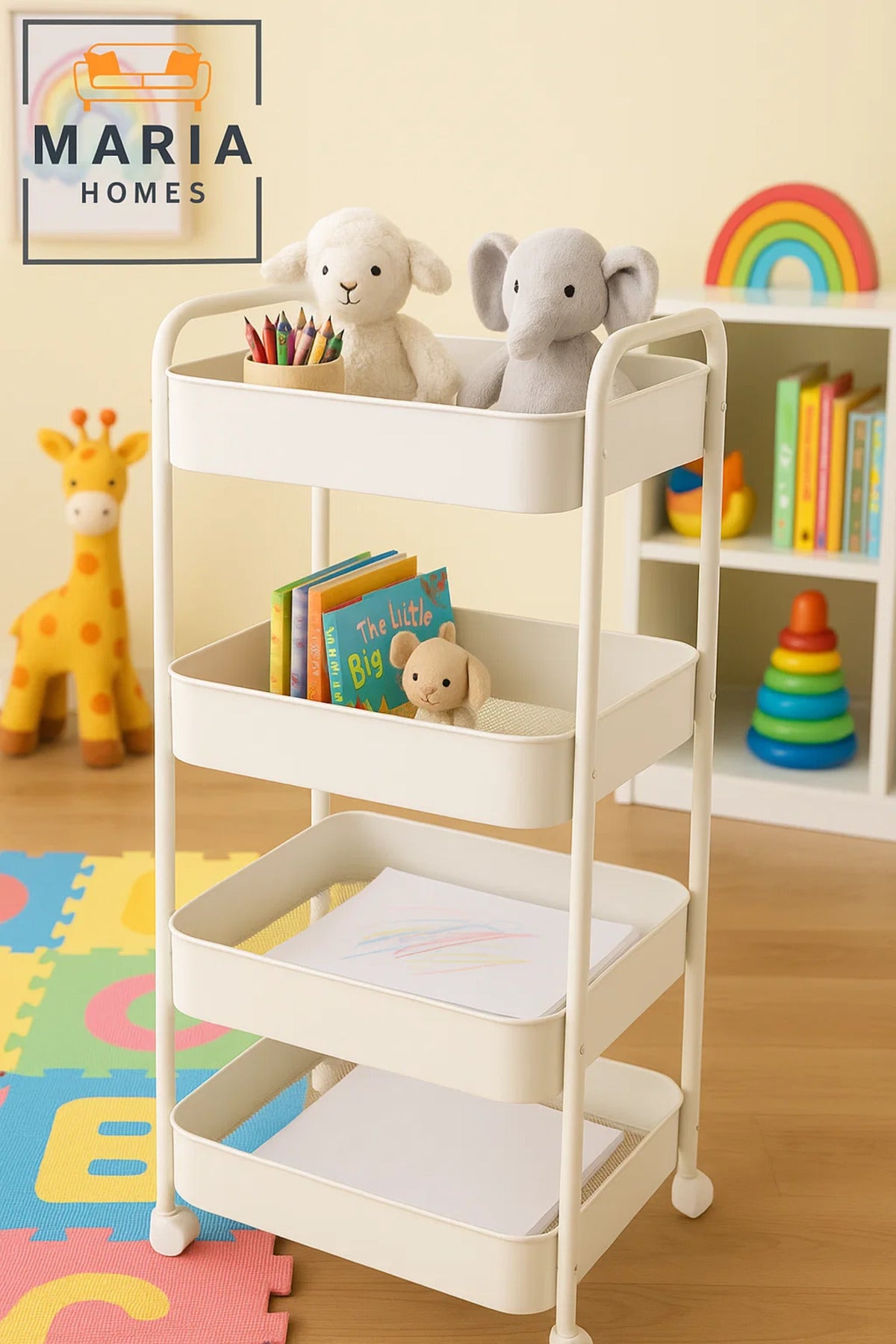4-Tier White Rolling Kitchen Storage Cart Ð Organizer for Spices, Jars, Fruits & Pantry Essentials