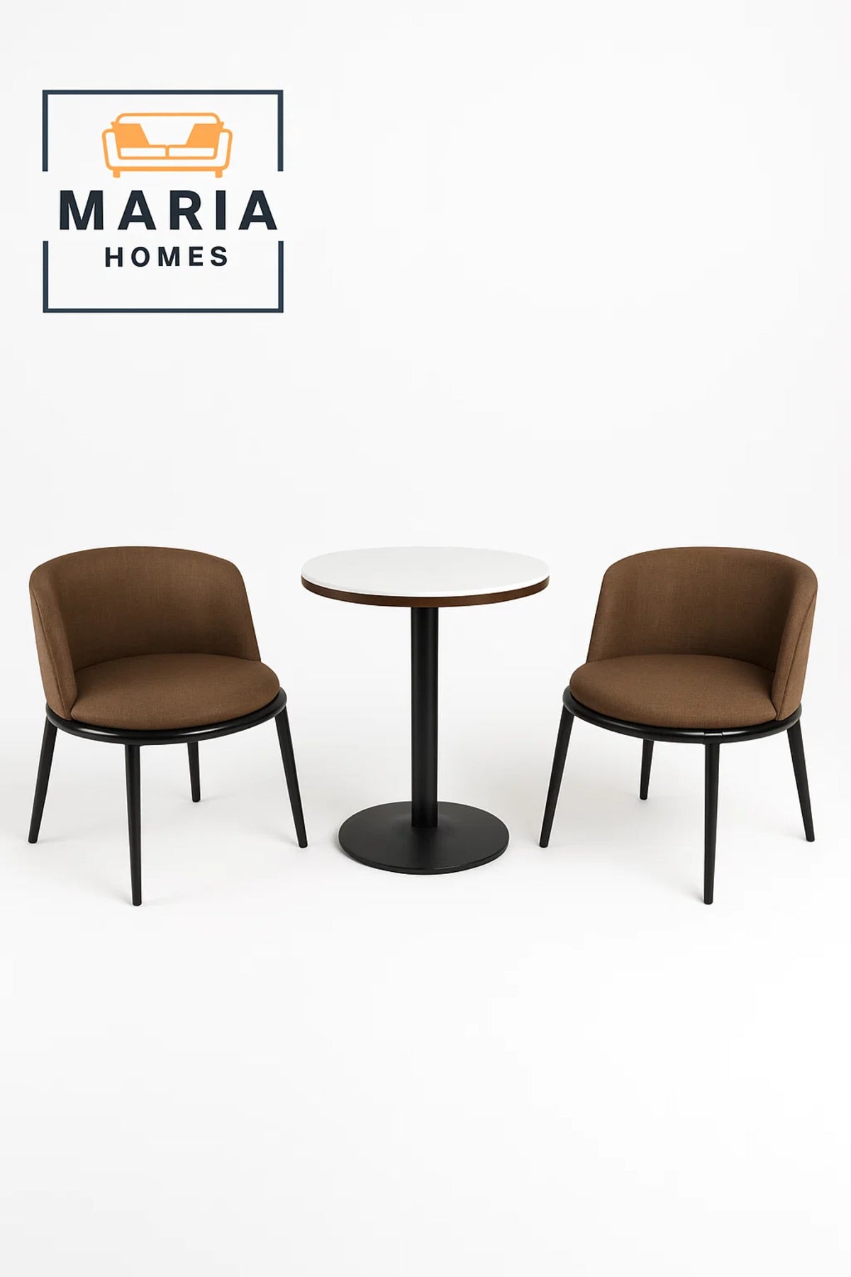 Modern Cafe Chair and Round Glass Top Table Set √ê 3-Piece Beige & Wood Finish