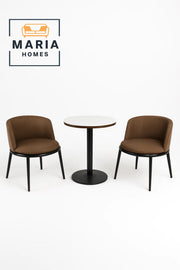 Modern Cafe Chair and Round Glass Top Table Set √ê 3-Piece Beige & Wood Finish