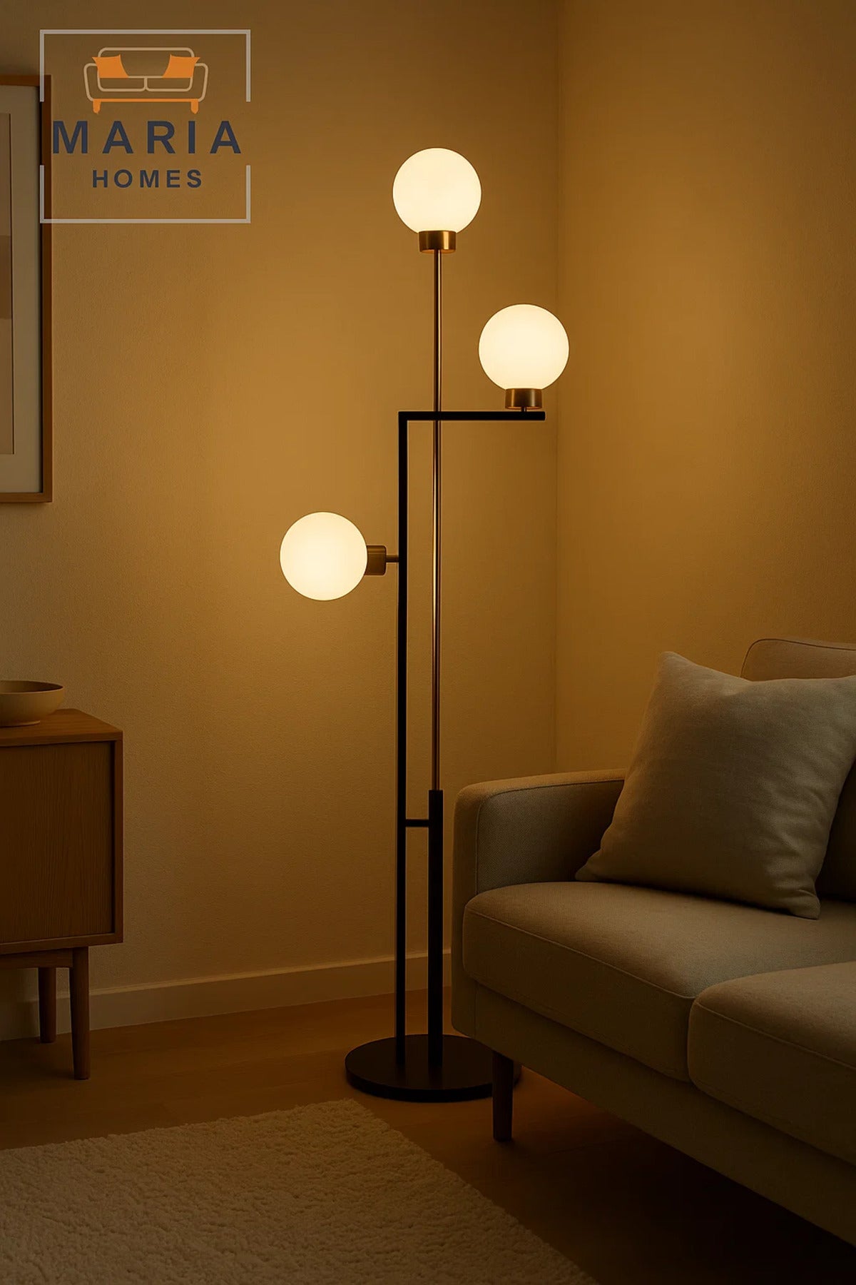 Contemporary Black and Gold Floor Lamp with 3 Globes