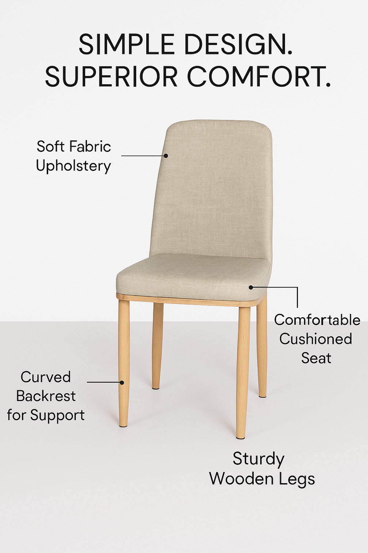 Grey Fabric Dining Chair Ð Modern Upholstered Chair with Wooden Legs for Dining Room & Office