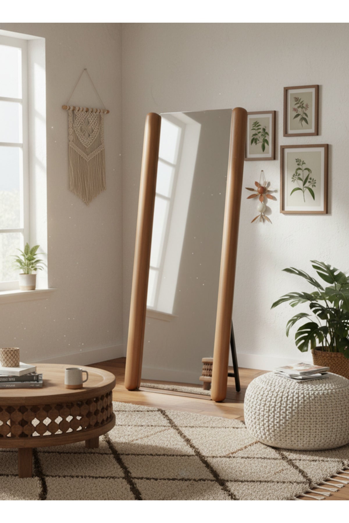 Brown Frame Floor Mirror Full Length Standing Mirror for Bedroom Decor