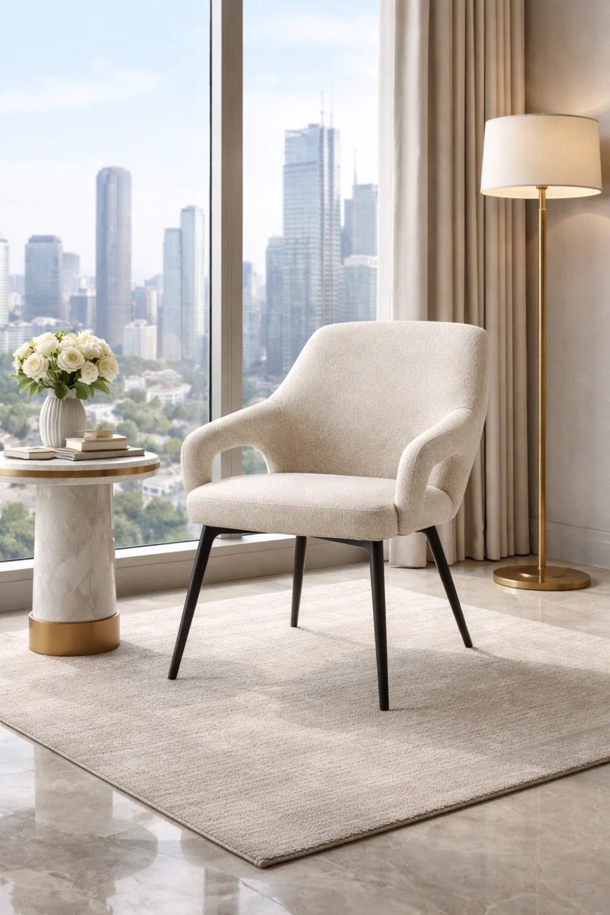 Modern Upholstered Dining Chair with Armrests Contemporary Style