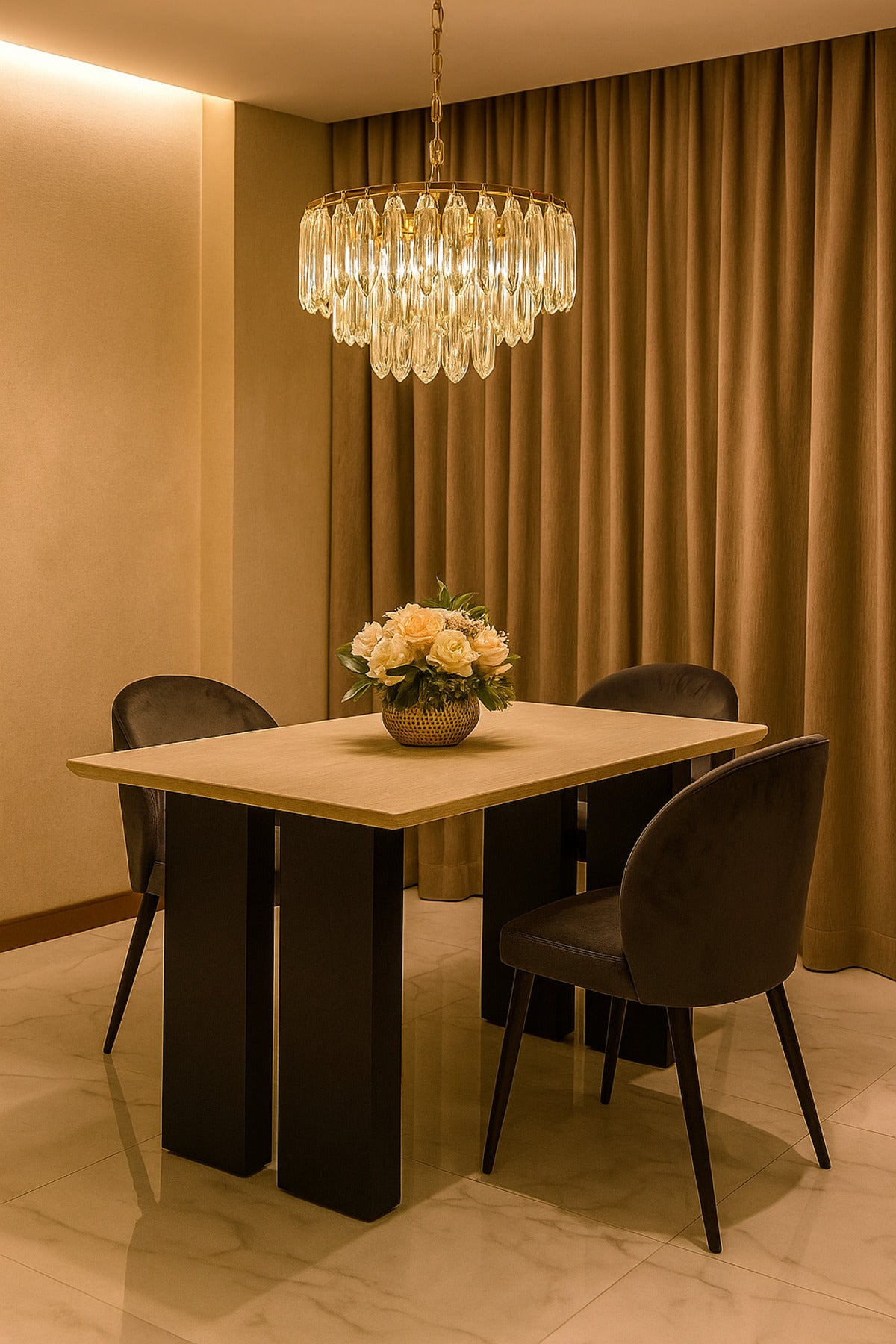 Modern Wooden Dining Table with Black Legs Stylish Table for Dining Room 130_80_76 cm