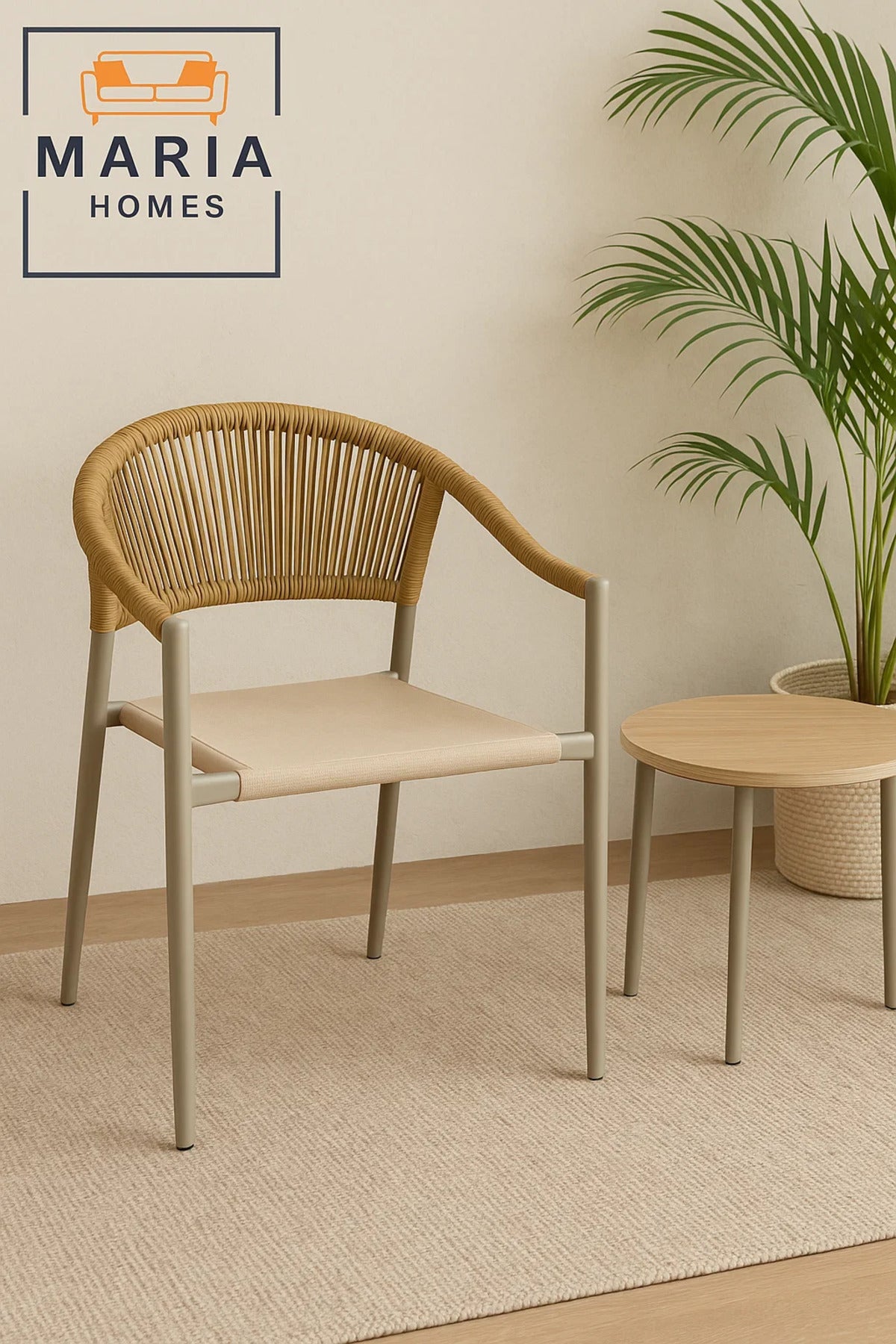 Outdoor Rope Chair in Beige and Brown Ð Breathable Mesh Seat for Patio or Garden