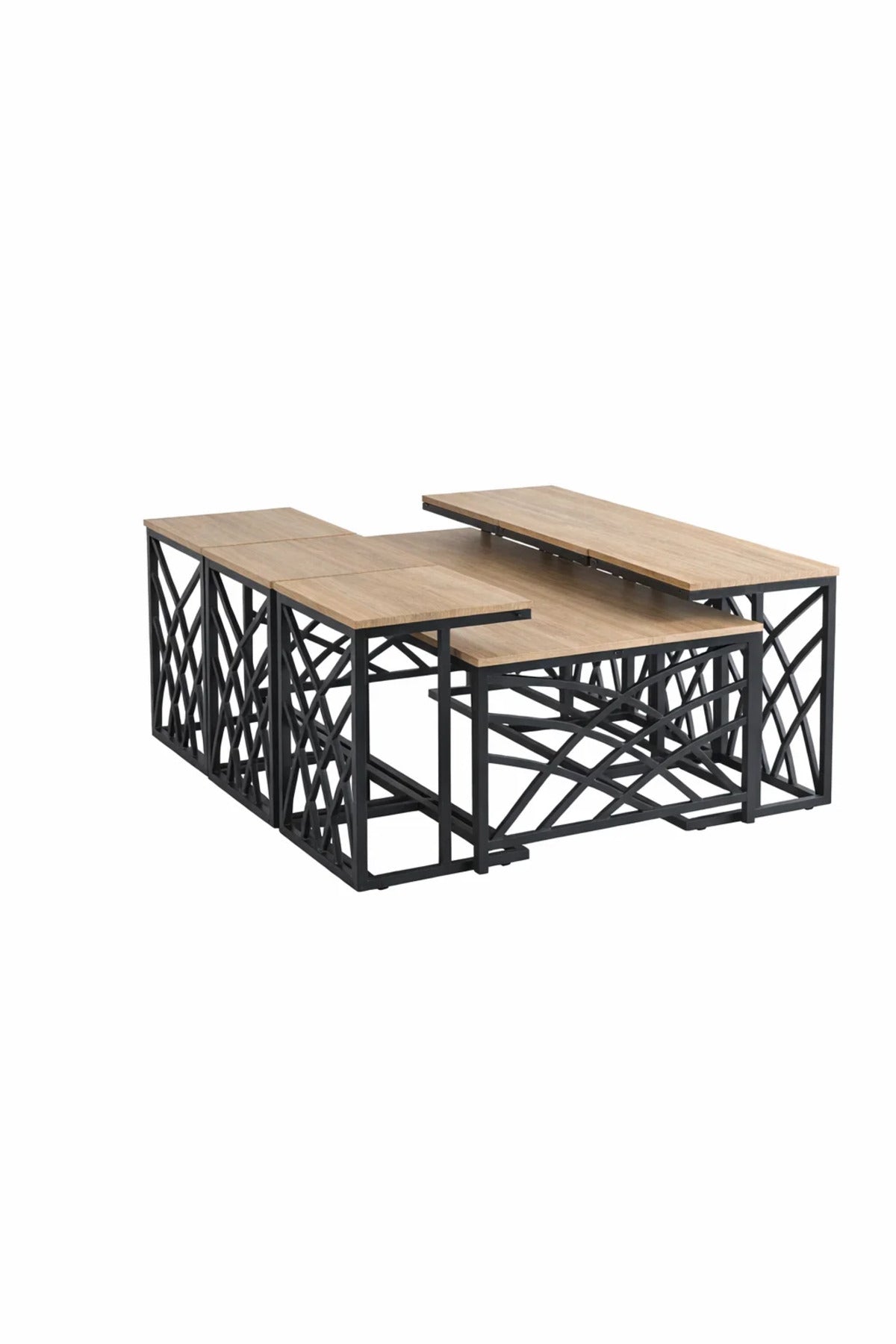 Modern Wood Coffee Table Set with 6 Side Tables 130 × 70 45 cm modern wood coffee