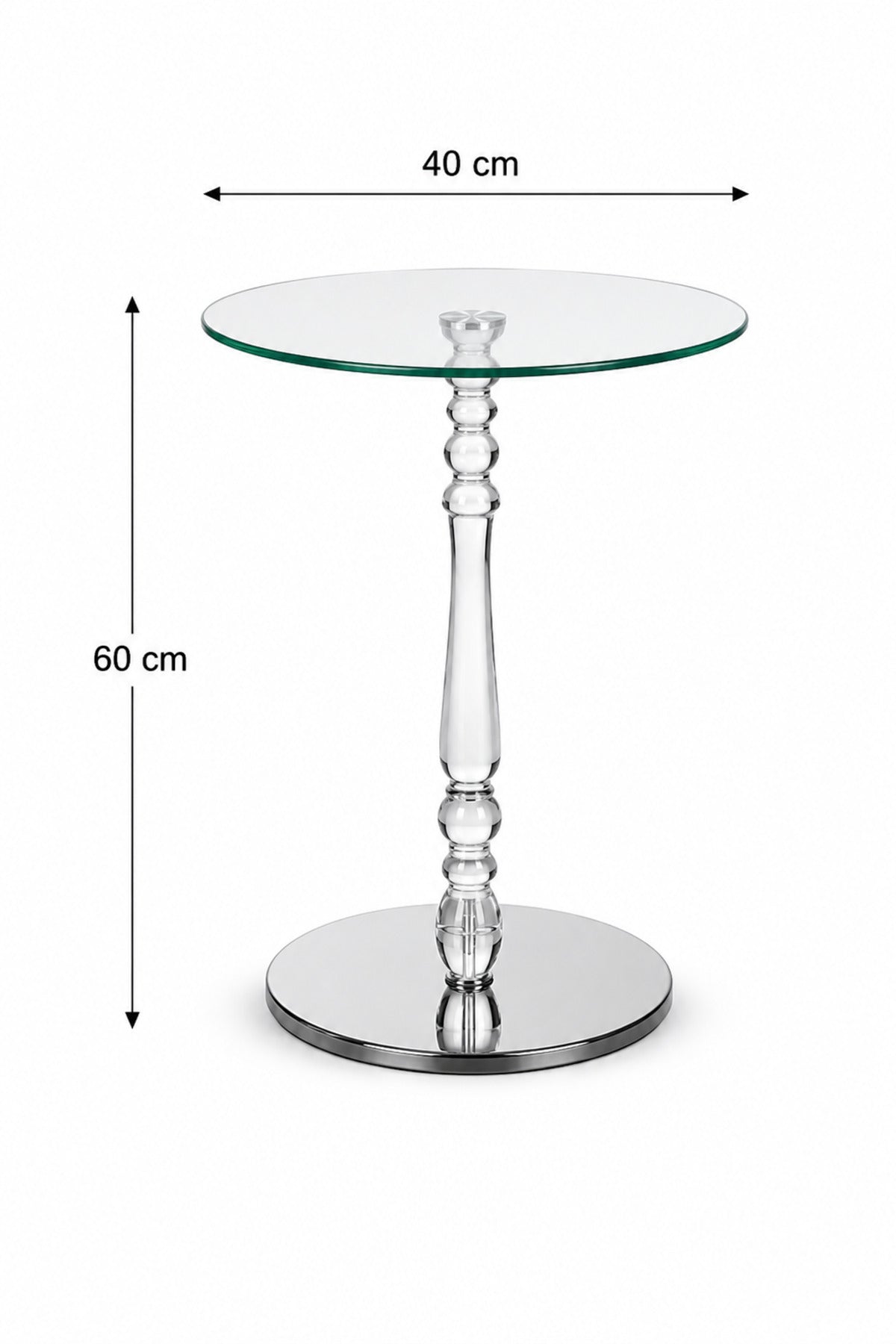 Modern Round Glass Side Table with Clear Glass Top, Polished Silver Pedestal & Mirrored Base, Luxury Accent End Table for Living Room Bedroom Sofa Lounge
