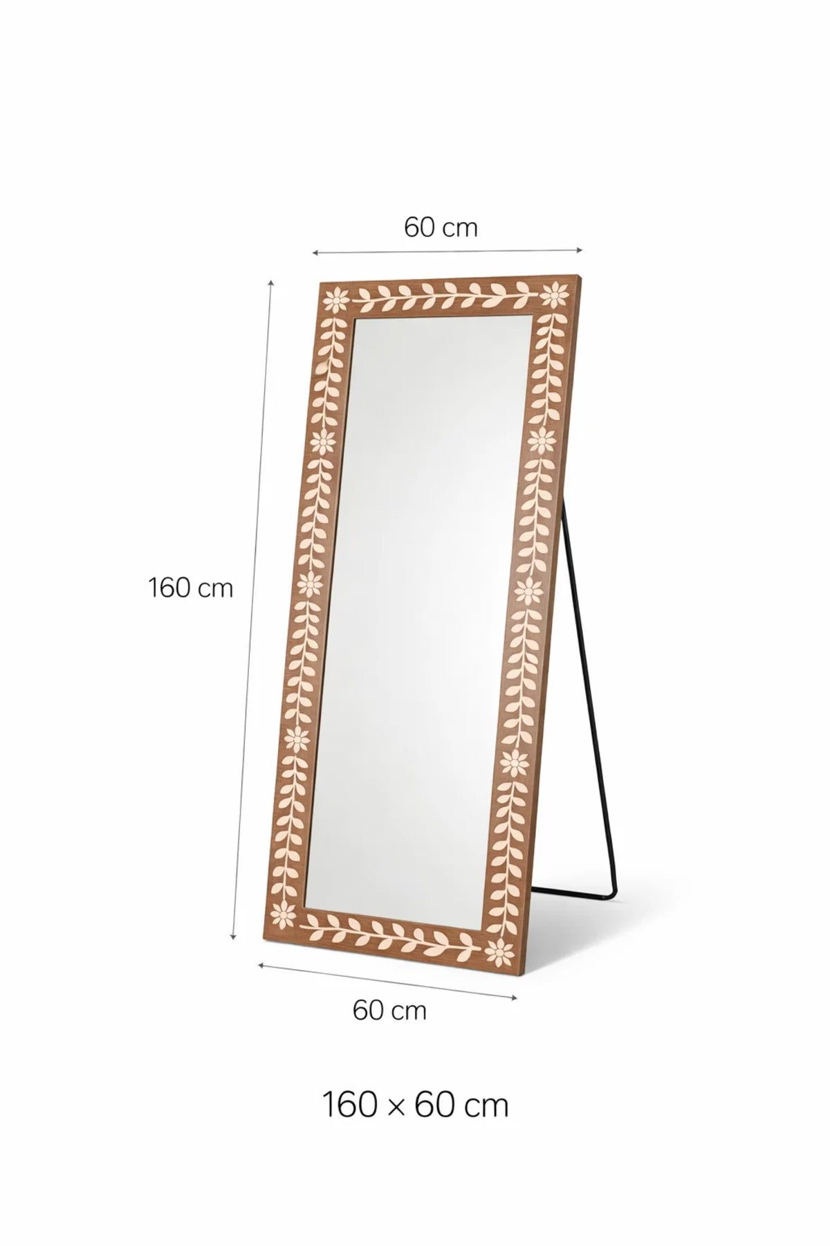 Full Length Mirror Natural Brown Floral Frame 160x60cm Bedroom Decor