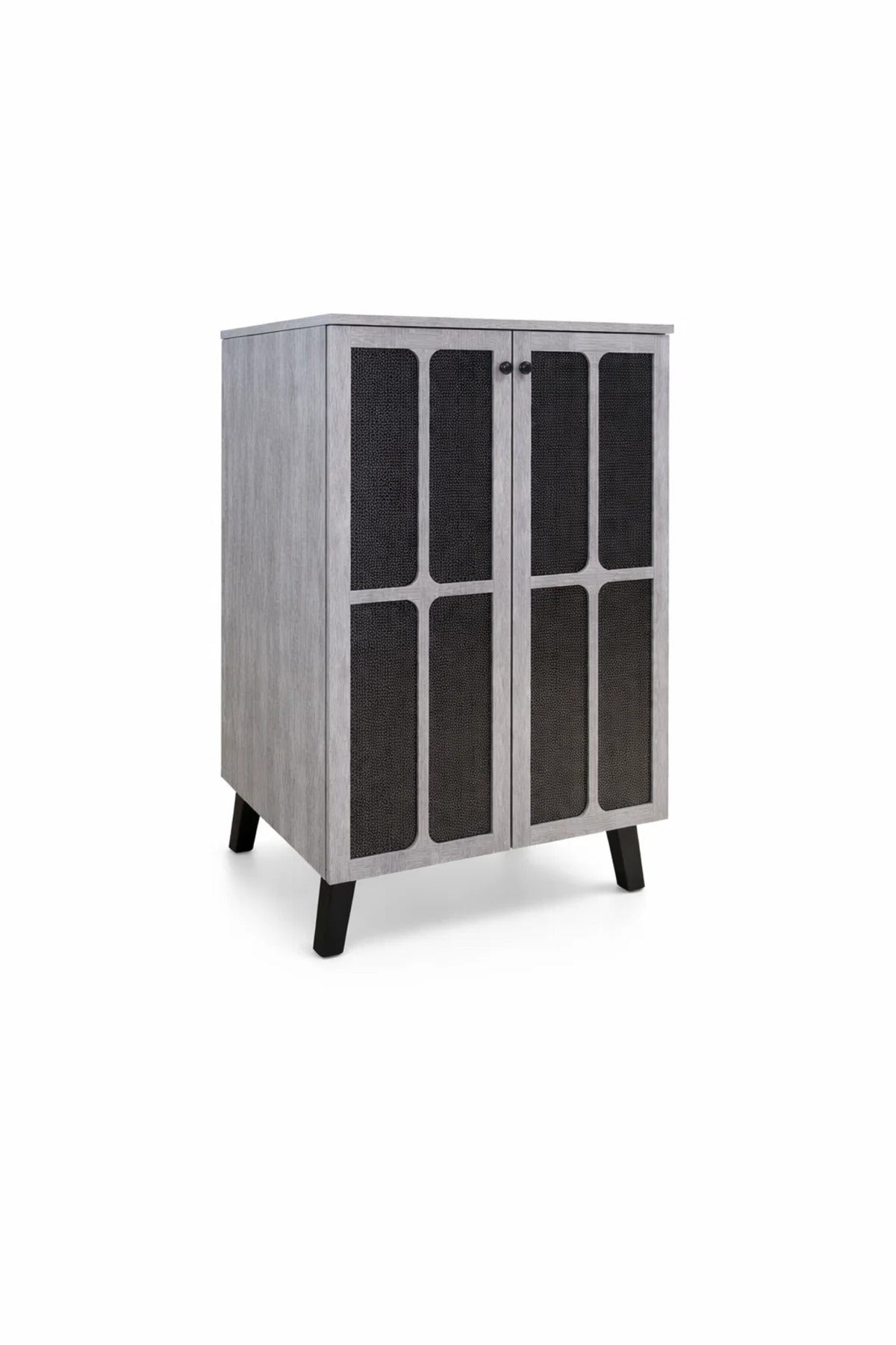 Stylish Grey Wooden Shoe Cabinet 2-Door Entryway Organizer with Mesh Design & Sturdy Legs Storage