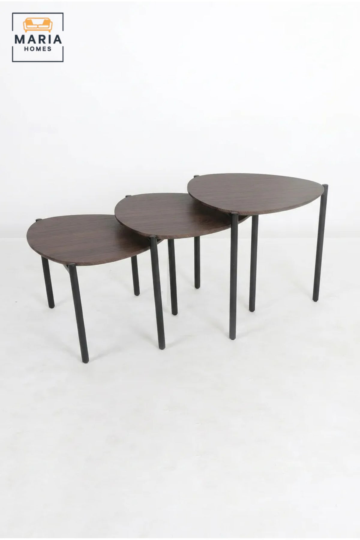 Set of 3 Nesting Coffee Tables with Wooden Tops and Slim Metal Legs, Space-Saving Side Tables for Living Room, Bedroom, Lounge and Office