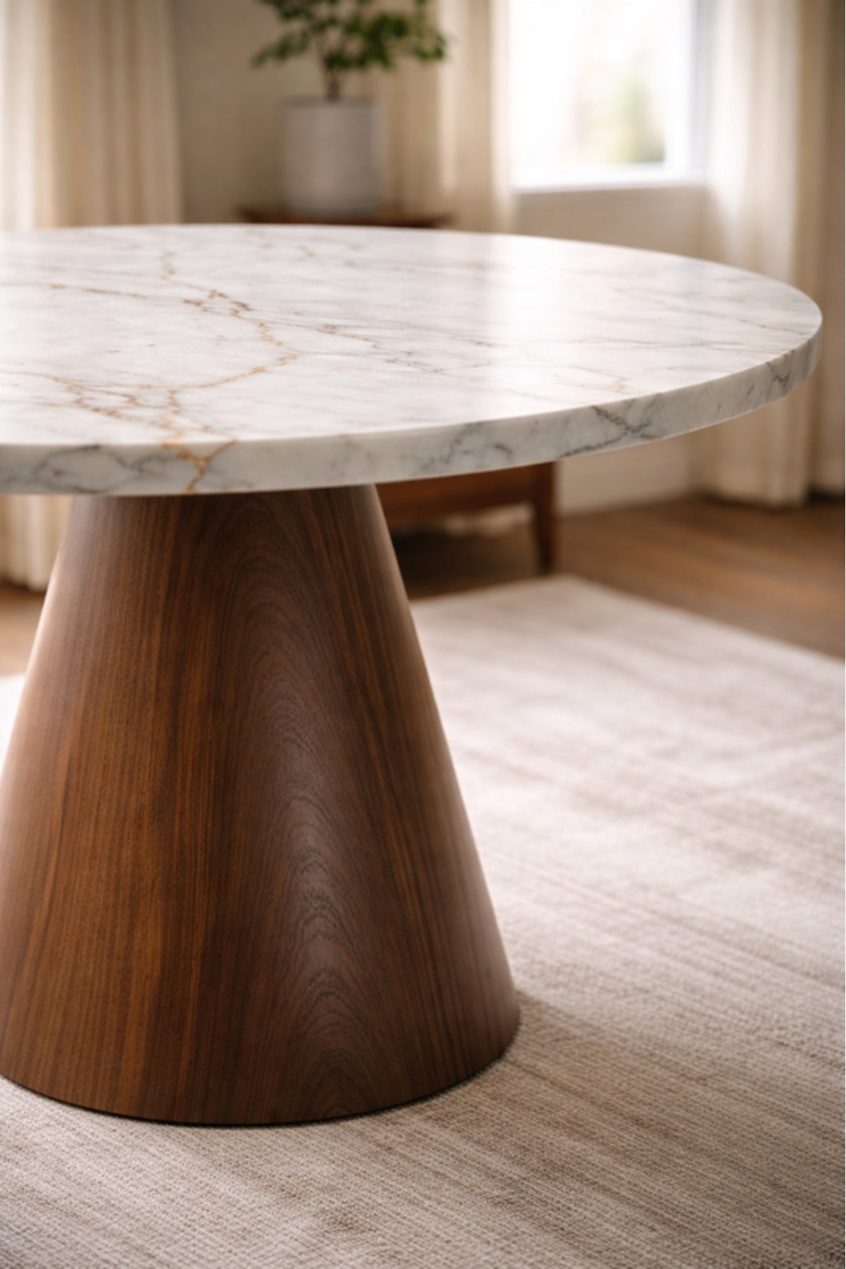 Round Marble Dining Table 120x120x75cm Modern with Brown Base round marble dining