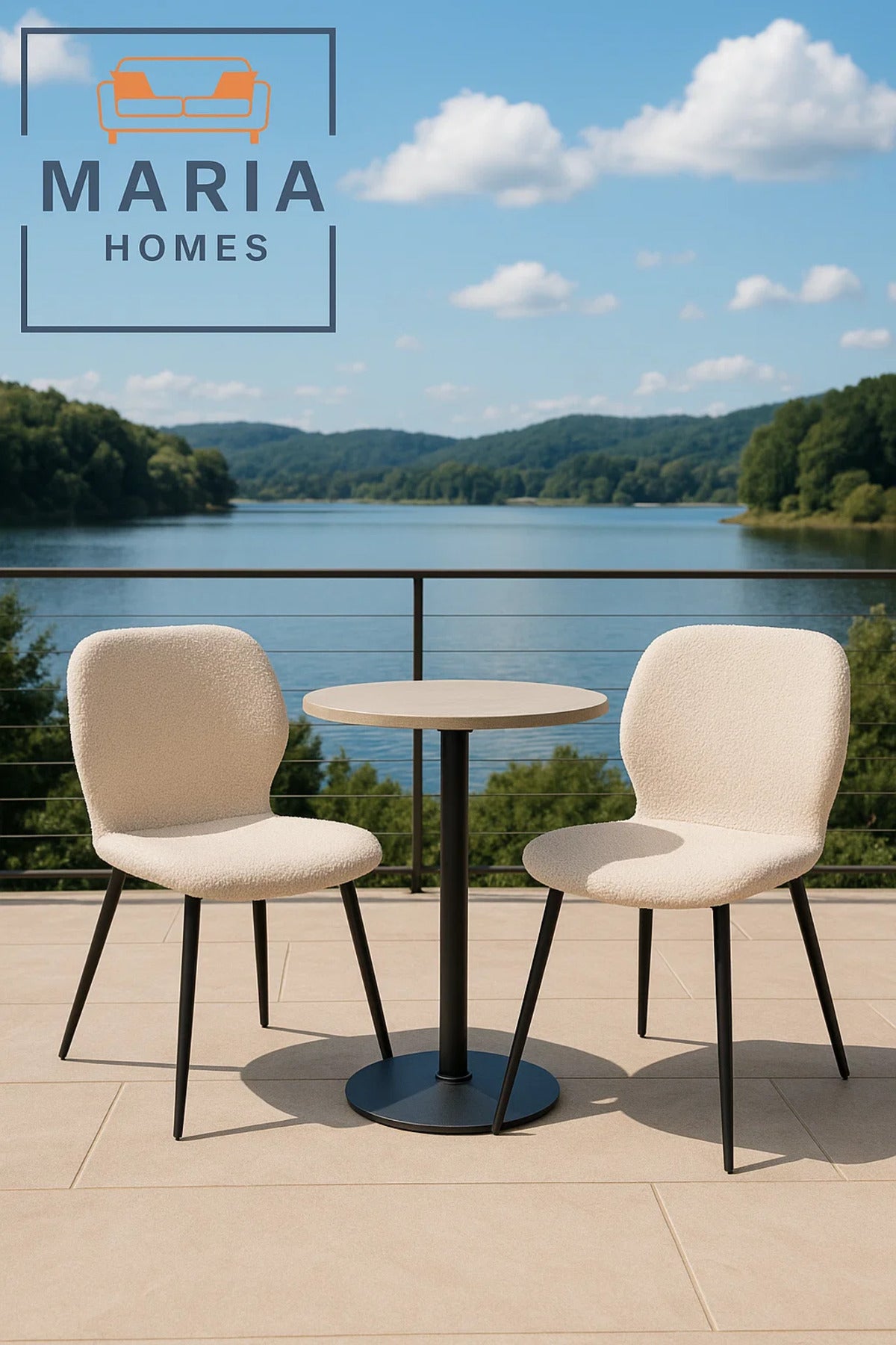 Cream BouclŽ Fabric Dining Chair Ð Cozy Curved Seat with Black Metal Legs for Modern Home or Office