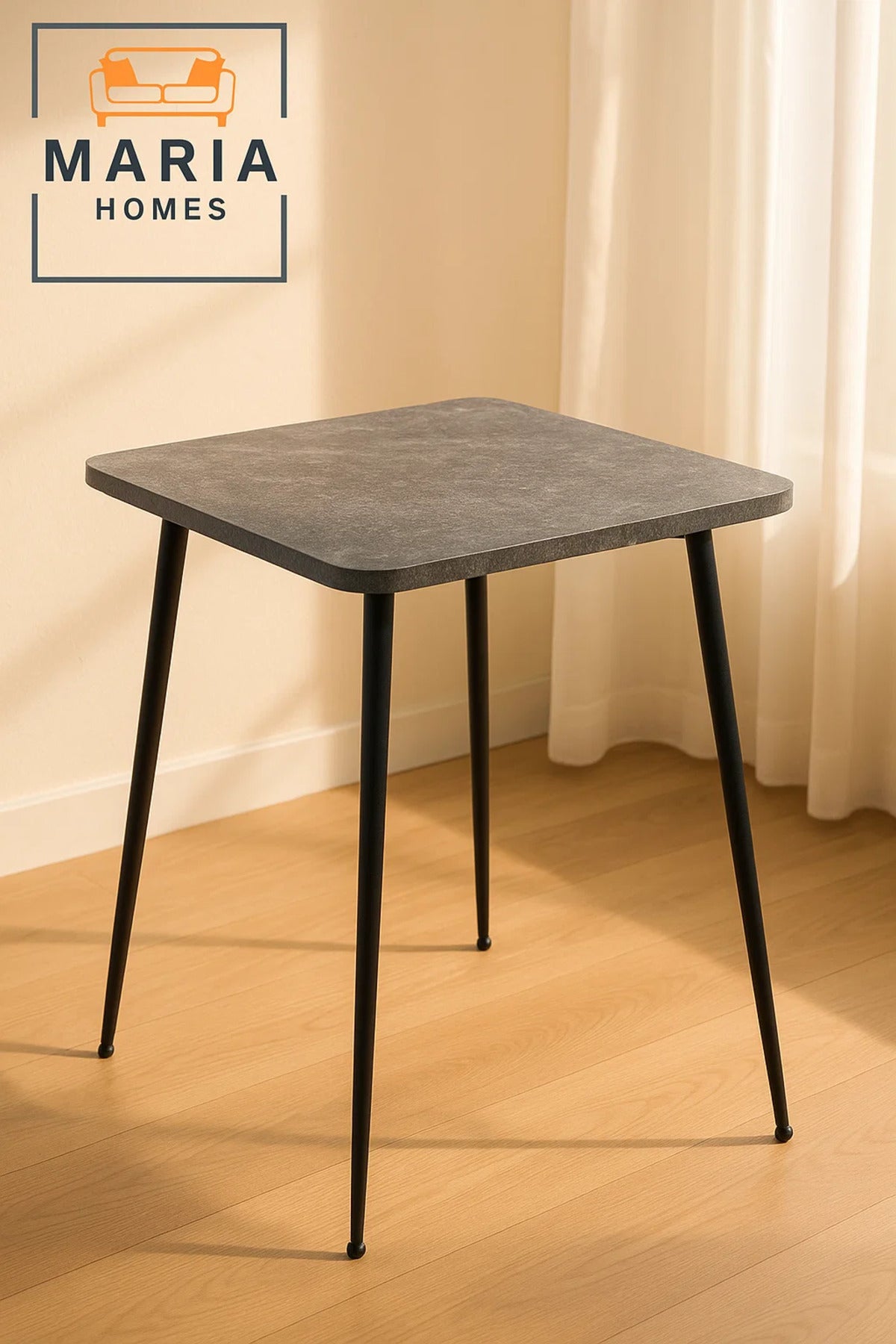 Stone-Look Square Side Table with Slim Black Legs