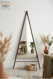 Modern Full Length Floor Mirror with Wooden Triangular A-Frame Stand, Freestanding Dressing Mirror for Bedroom, Entryway, Wardrobe and Boutique