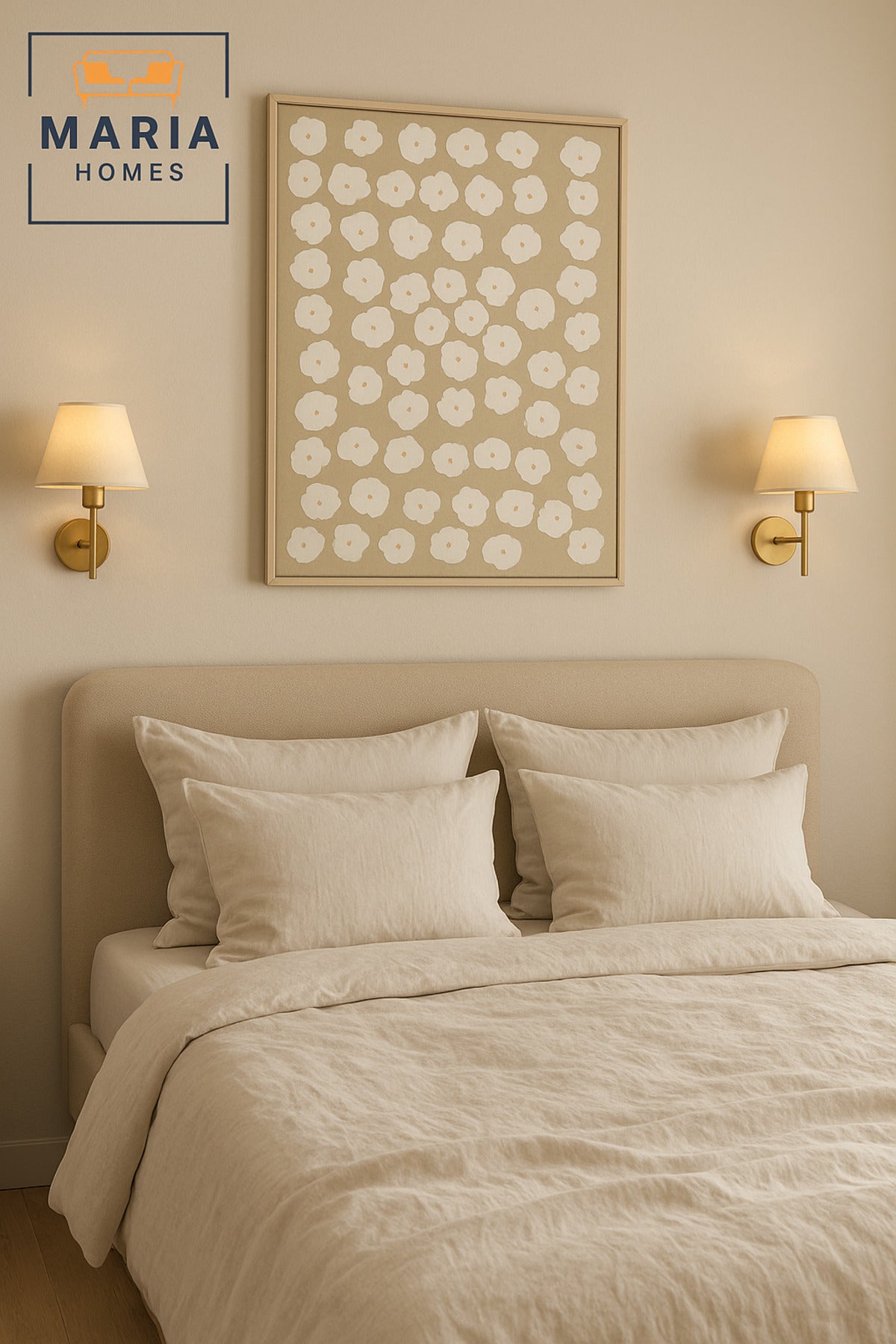 Large White & Beige Floral Pattern Wall Art Ð Framed Canvas 120_80 cm