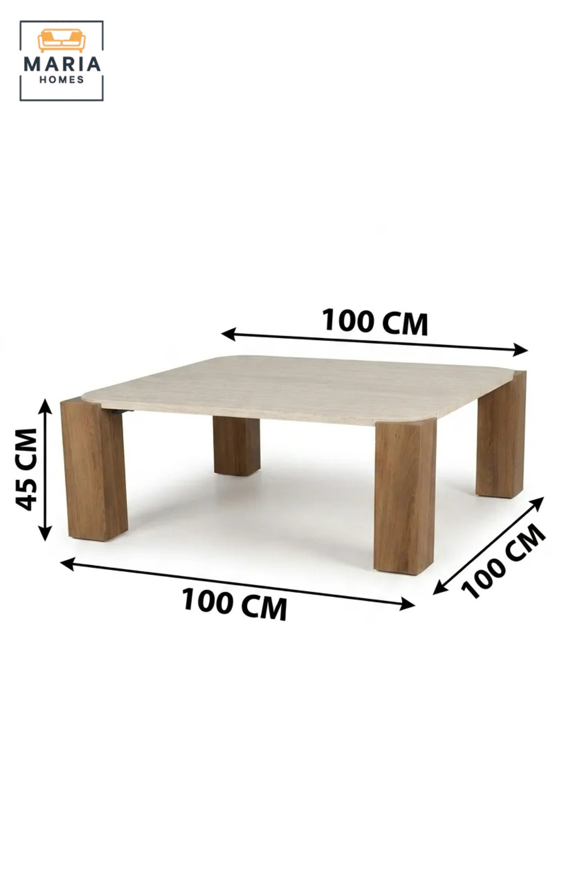 Modern Square Coffee Table with Wood-Effect Top and Chunky Wooden Legs, Contemporary Center Table for Living Room, Lounge, Apartment and Office