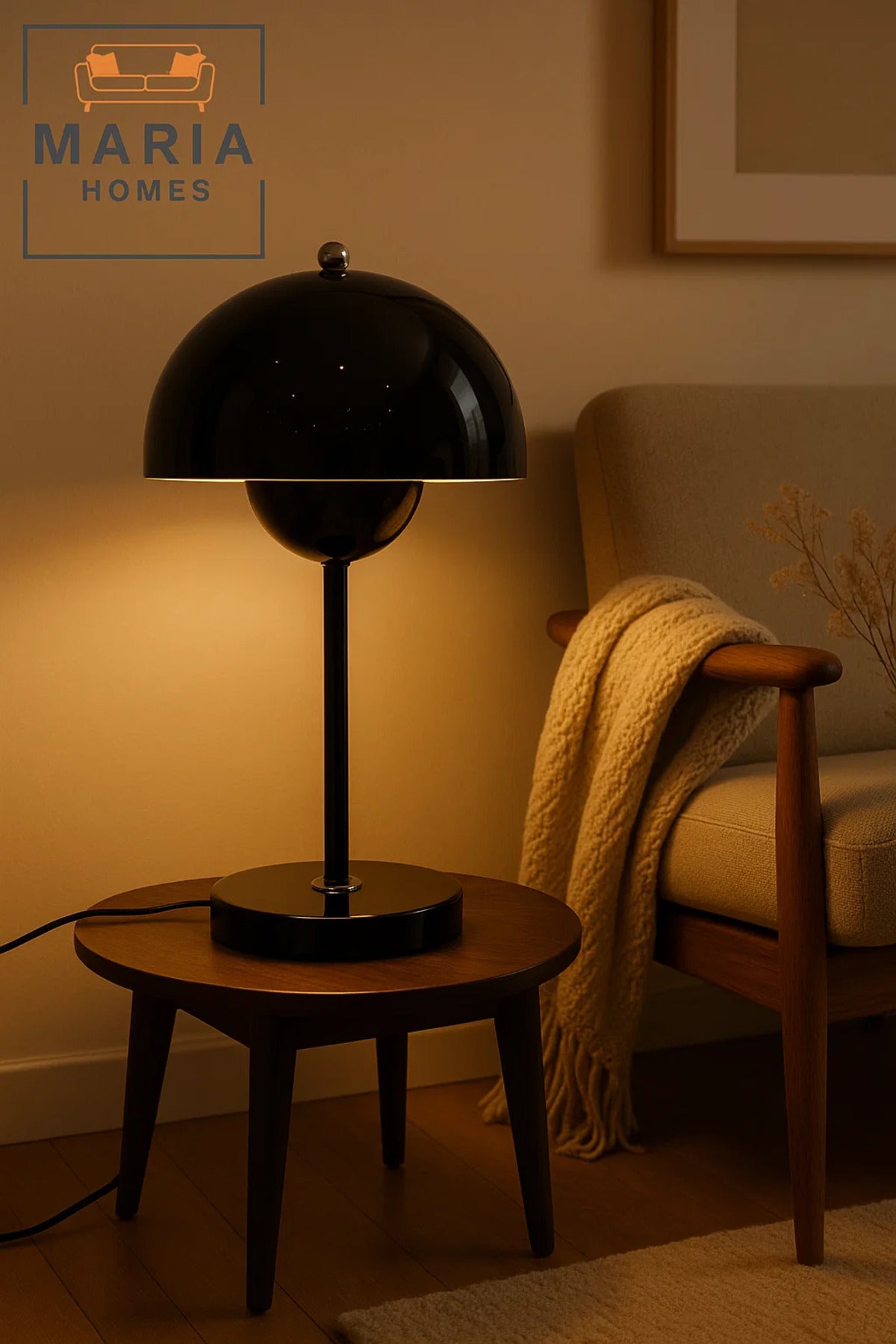Glossy Black Dome Table Lamp