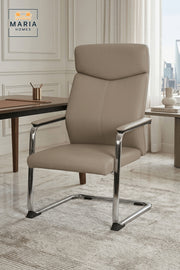 Beige Upholstered Visitor Chair with Chrome Cantilever Base and Armrests