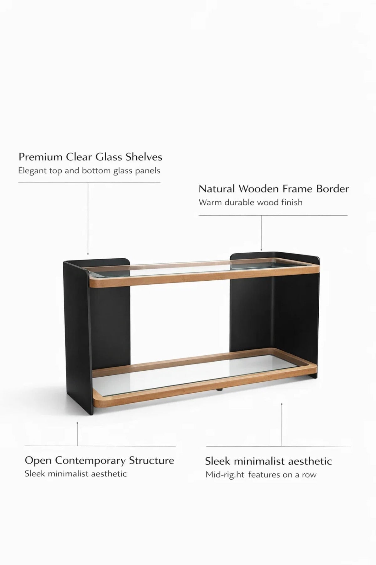 Contemporary Wood and Glass Console Table for Hallway Living Room Entryway Decor Furniture 140cm