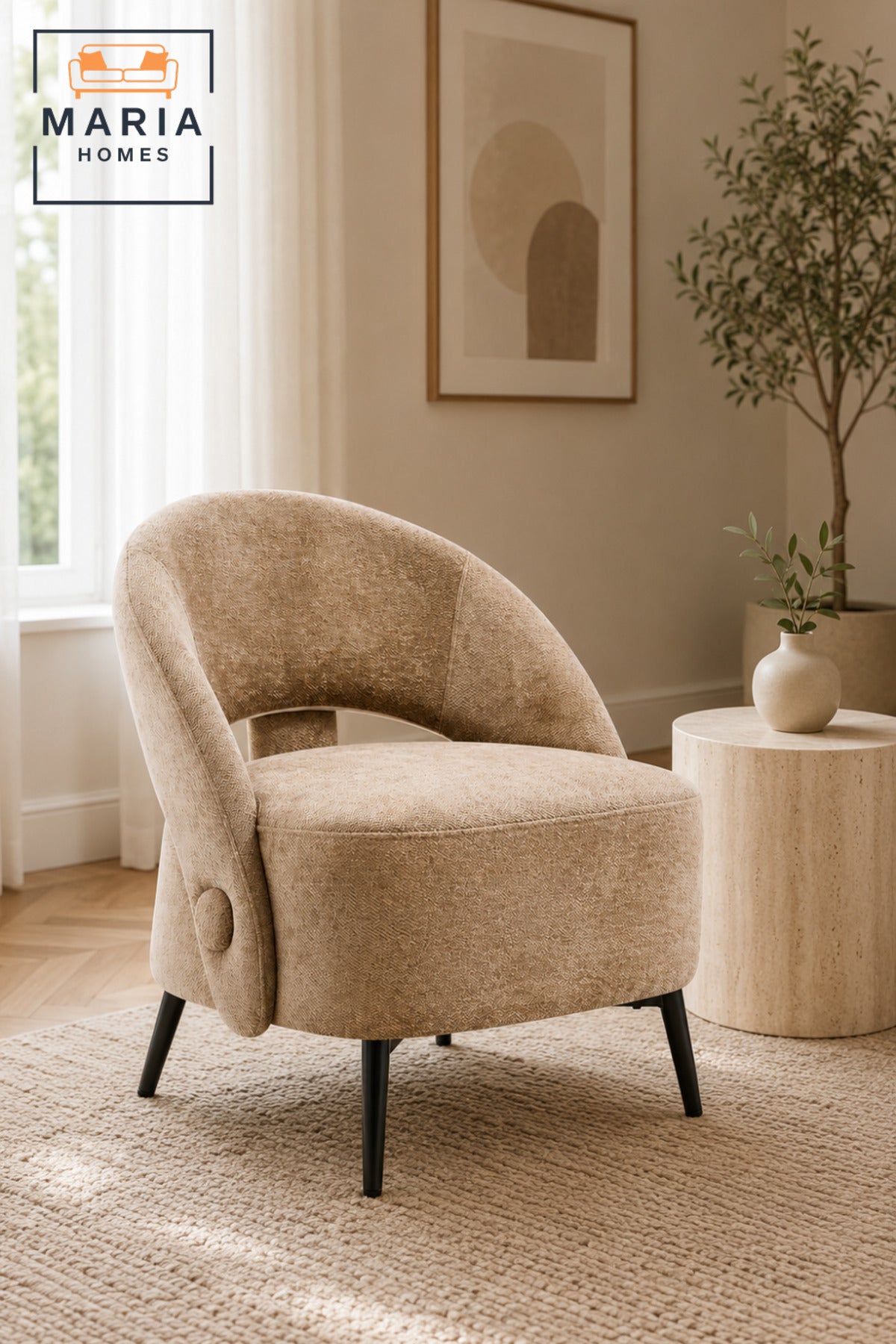 Modern Accent Chair Upholstered Lounge Chair Fabric Armchair for Living Room Bedroom Beige