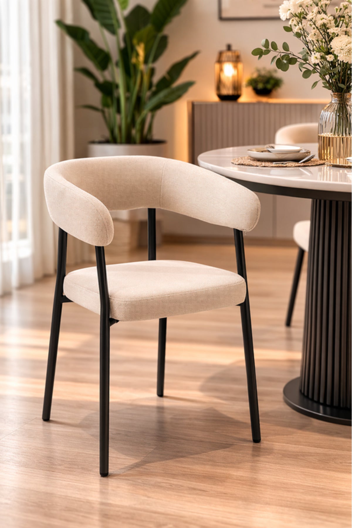 Beige Fabric Dining Chair 53x52x73cm Modern Upholstered beige fabric dining Kitchen