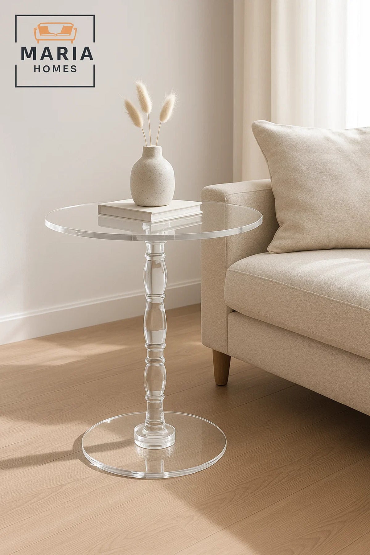 Elegant Acrylic Round Side Table 50×50×55 cm – Clear Modern Crystal Style Accent Table