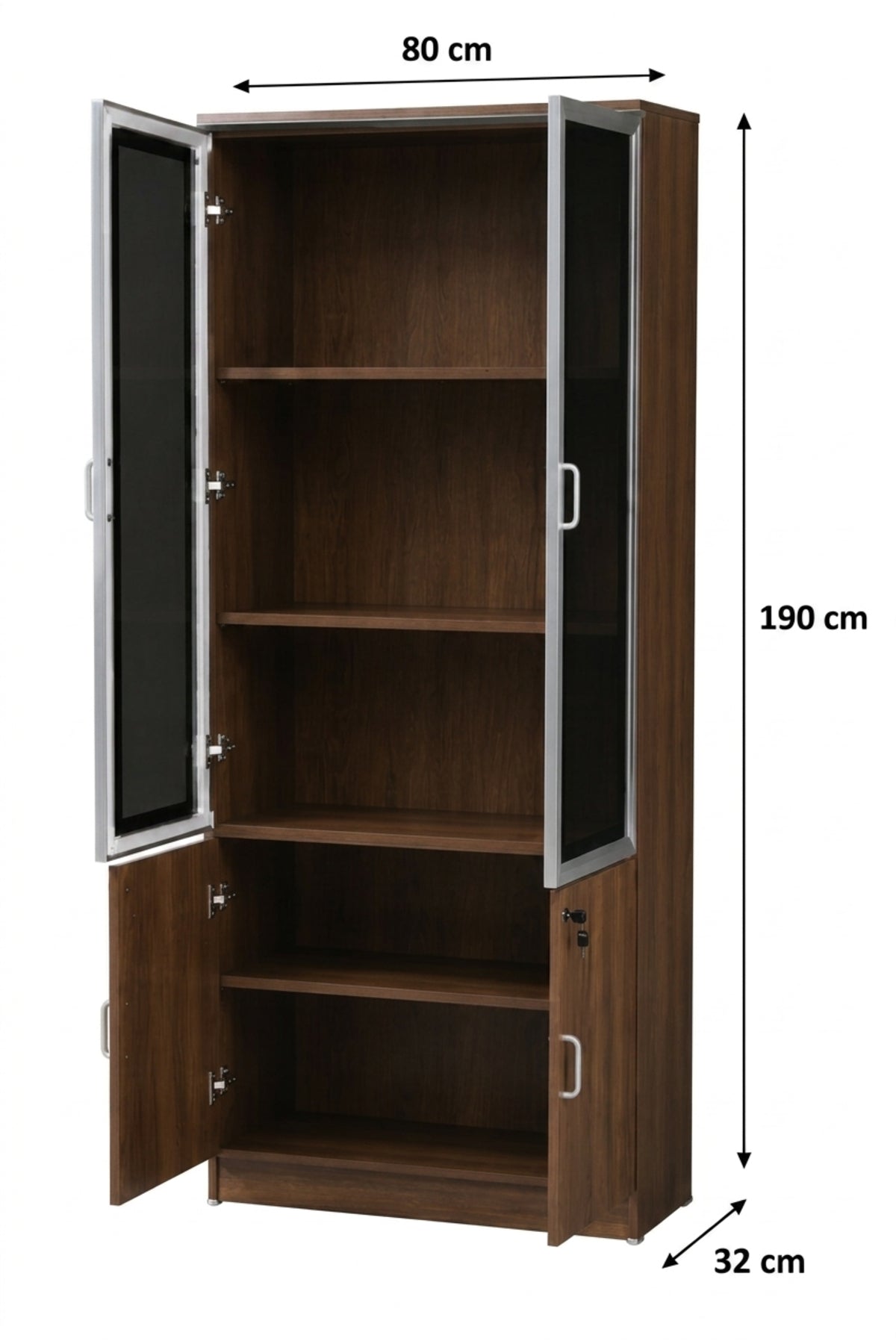 Tall Wooden Display Cabinet with Glass Doors √ê Office Storage Bookcase & Filing Cabinet