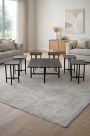Dark Grey Coffee Table Set 1+6 with Metal Frame 90_90_45 cm 40_40_55 Side Tables dark