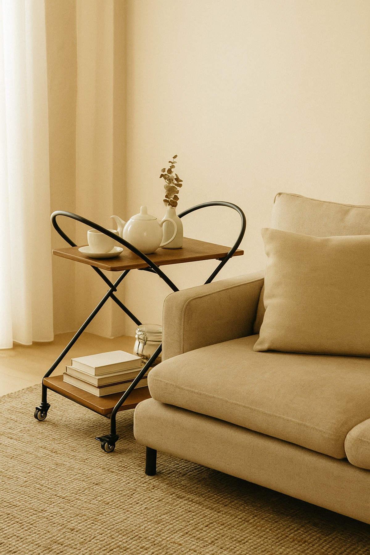 Compact Brown Metal Serving Trolley Ð 2-Tier Bar Cart with Wheels 72_40_78 cm