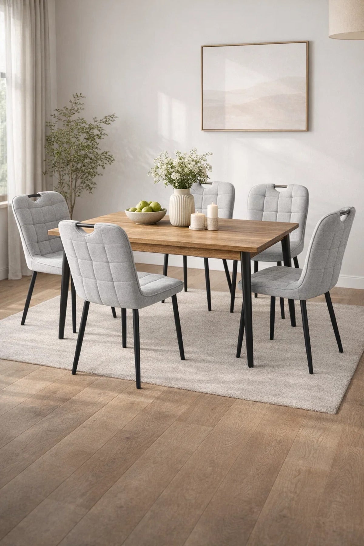 Light Grey Fabric Dining Chair 84x43x49cm Modern light grey fabric Kitchen