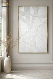 Modern White Geometric Framed Wall Art √ê Minimalist Abstract Textured Painting for Living Room, Bedroom, Hallway & Office D≈Ωcor