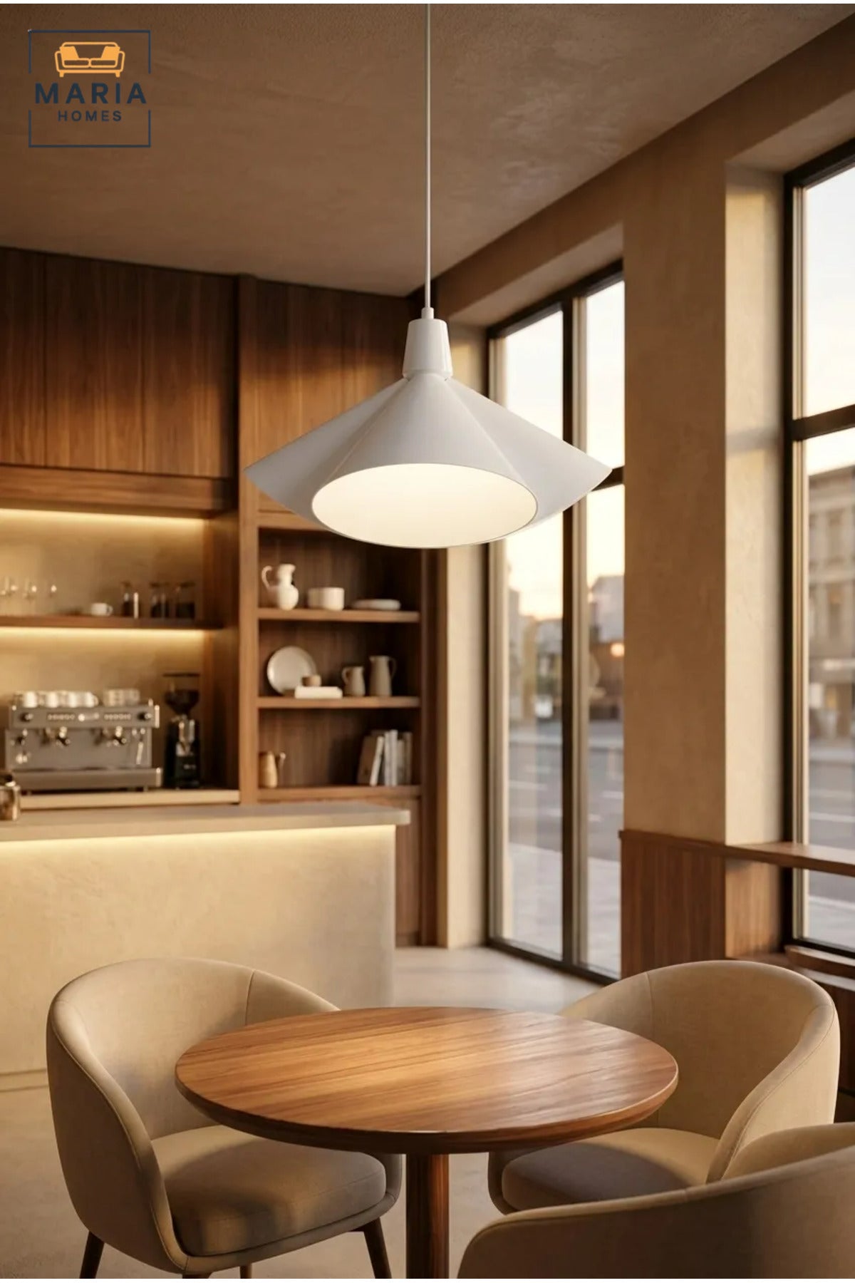 Modern White Pendant Light with Sculptural Metal Shade and Diffuser, Hanging Ceiling Lamp for Dining Room, Kitchen Island, Living Room, Café and Restaurant