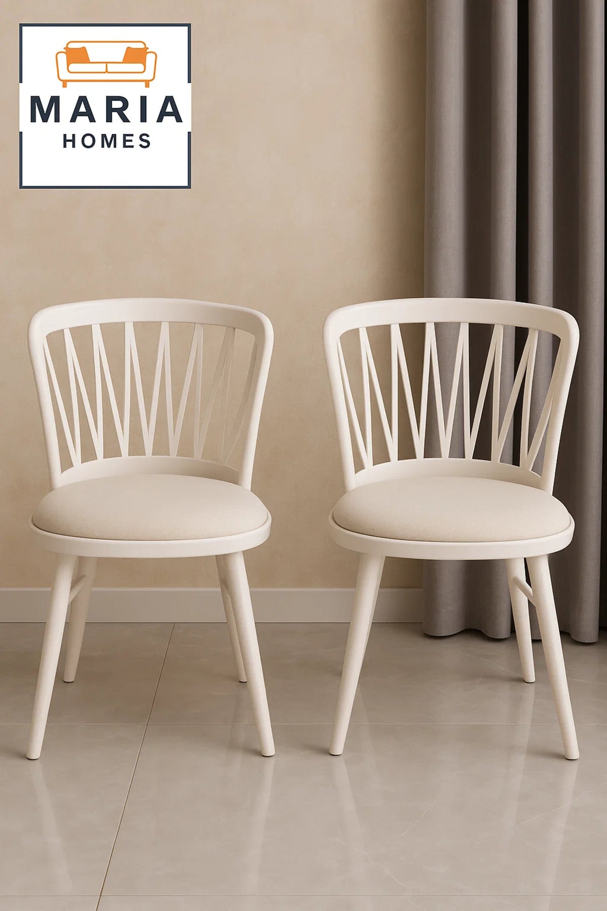 White Backrest Chair with Cream Padded Seat Ð Modern Plastic Dining Chair