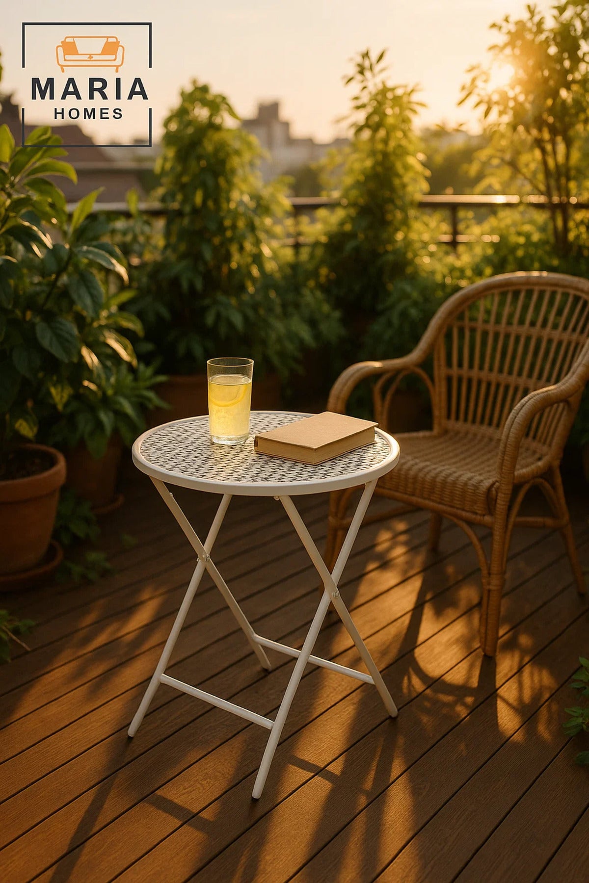 White Metal Folding Round Outdoor Table