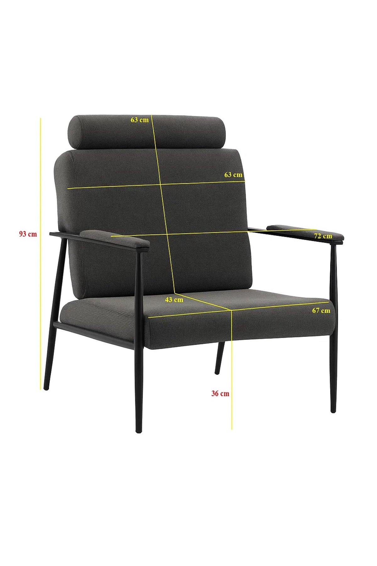 Premium Dark Grey Lounge Chair with Headrest, Modern Armchair for Living Room & Office Decor