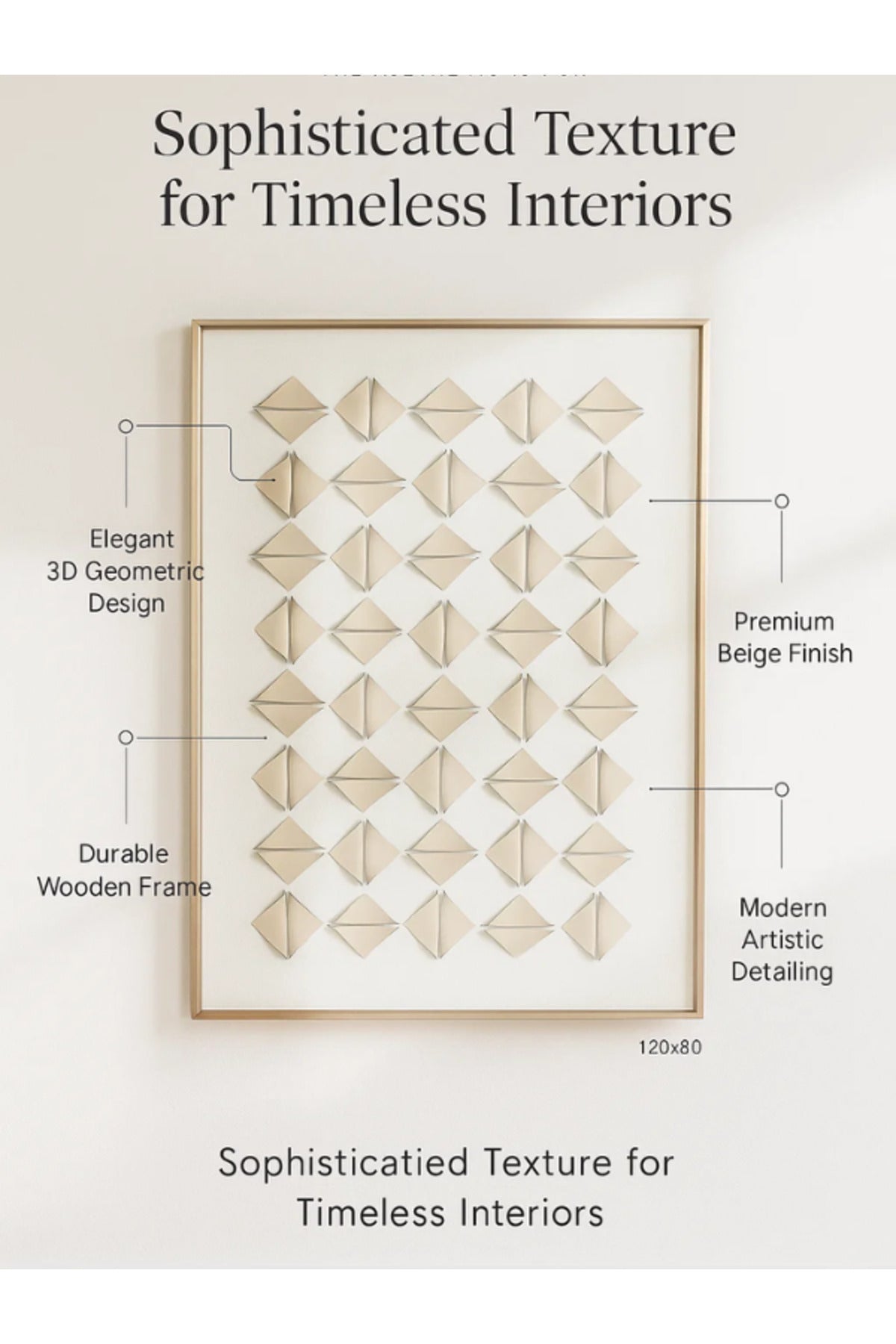 Modern Geometric Wall Art Ð 120_80 cm Beige 3D Pattern Framed Canvas for Home DŽcor
