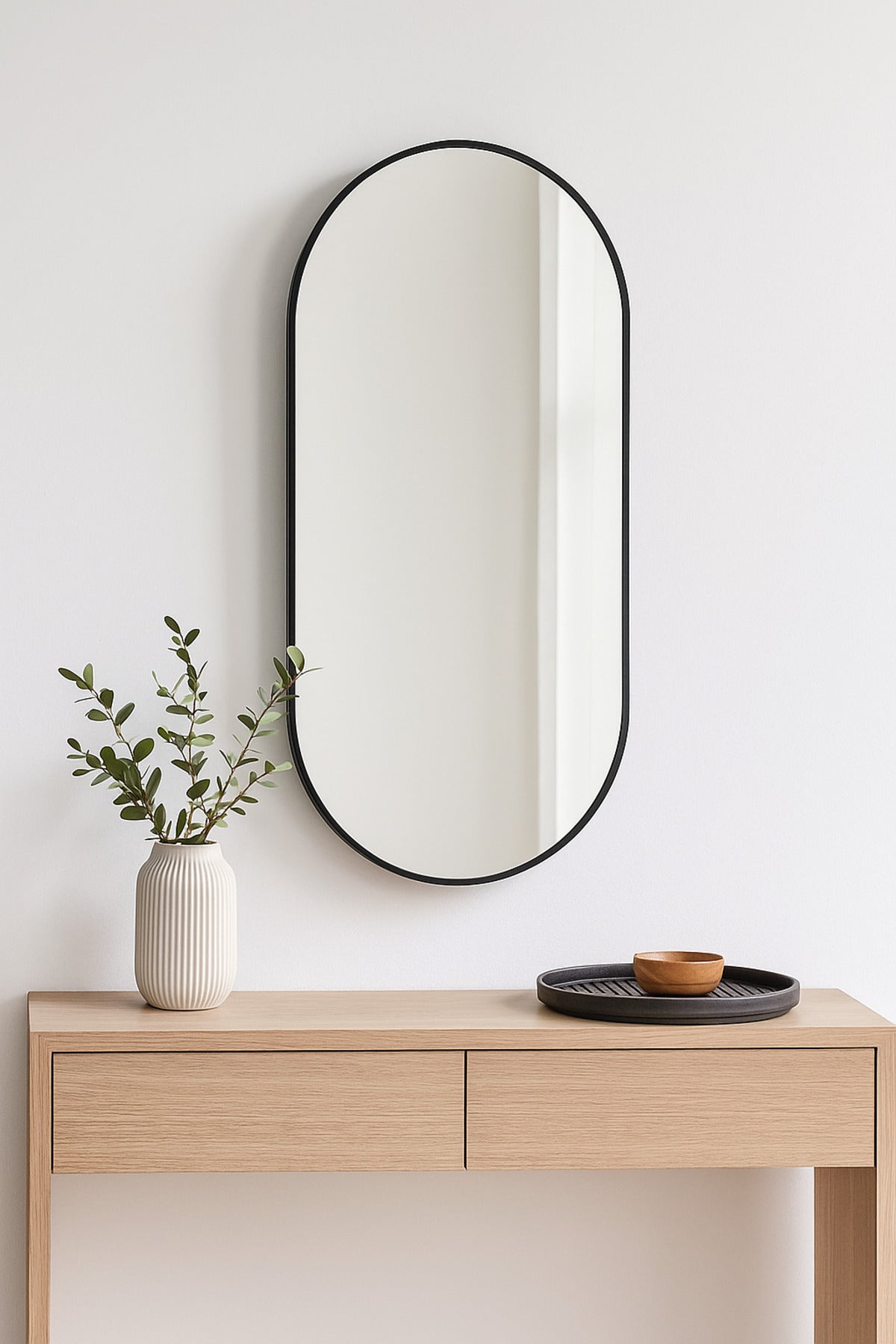 Oval Wall Mirror with Black Frame Ð 120_60 cm Modern Full-Length Decorative Mirror